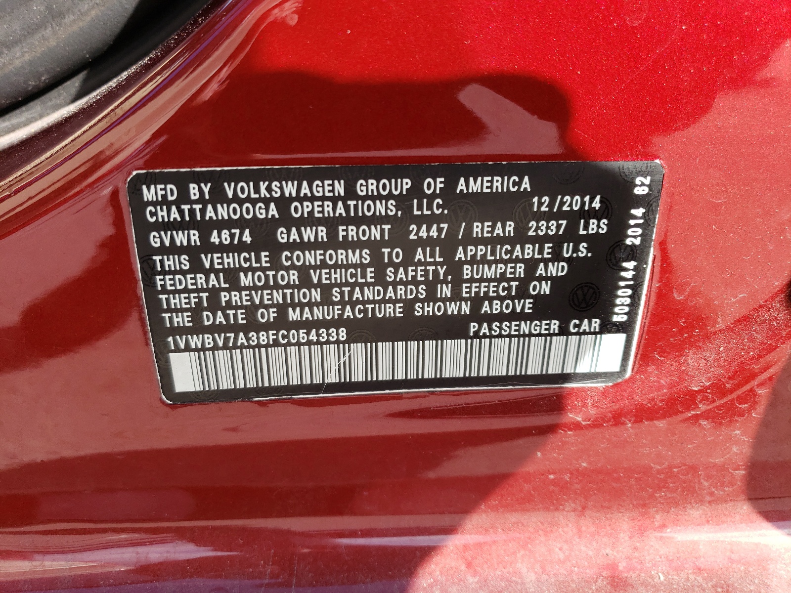 2015 Volkswagen Passat Se vin: 1VWBV7A38FC054338