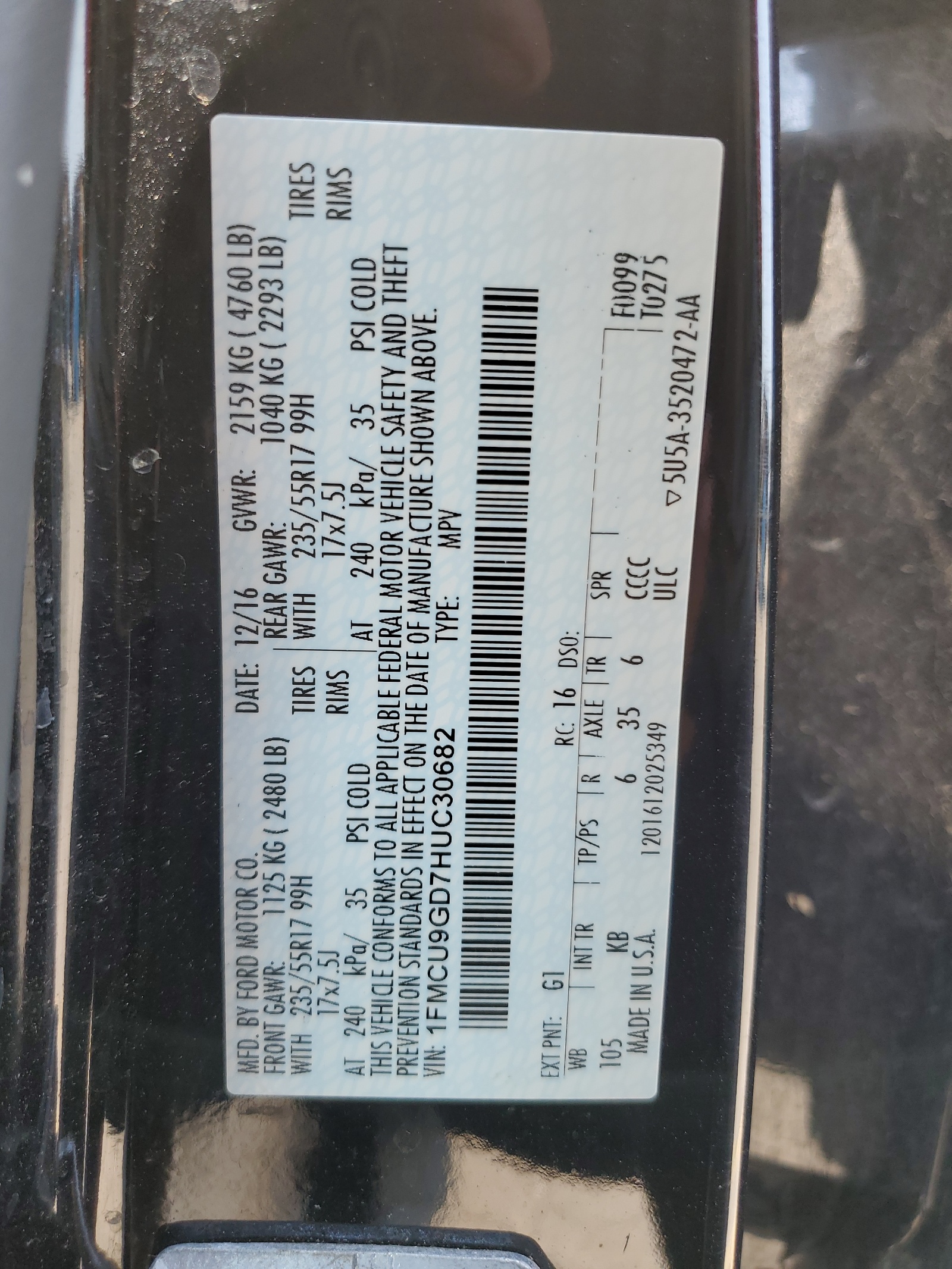 1FMCU9GD7HUC30682 2017 Ford Escape Se