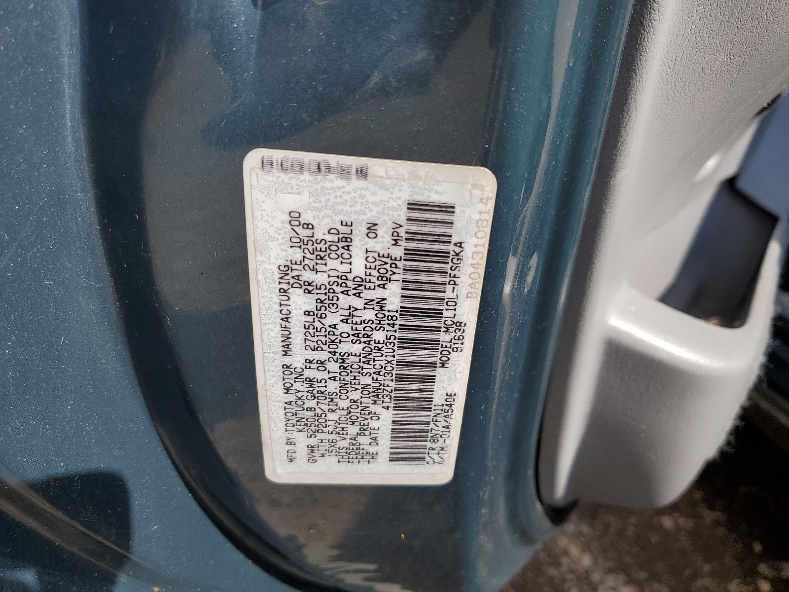 4T3ZF13CX1U351481 2001 Toyota Sienna Le