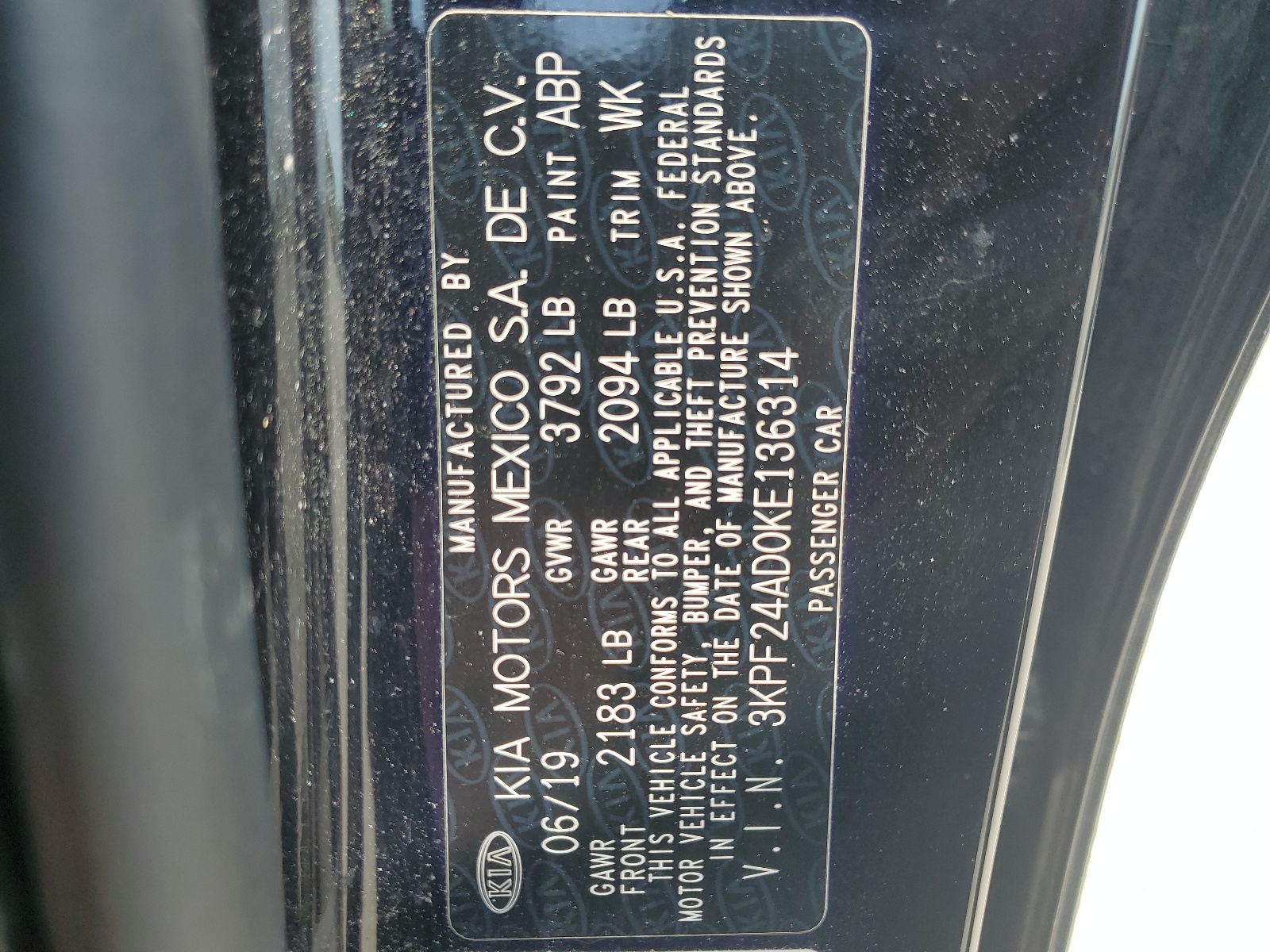 3KPF24AD0KE136314 2019 Kia Forte Fe