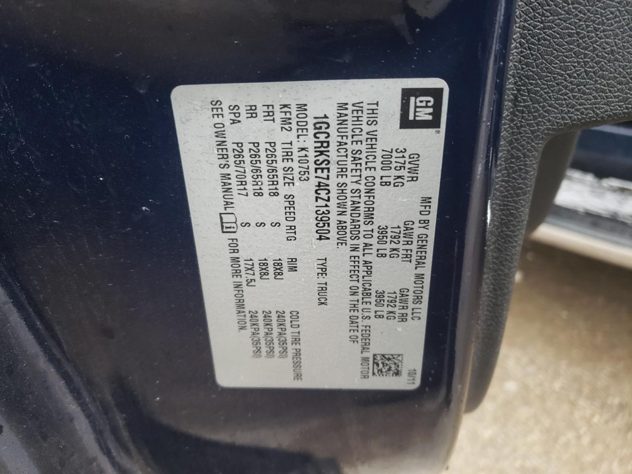 2012 Chevrolet Silverado K1500 Lt VIN: 1GCRKSE74CZ139504 Lot: 61941324