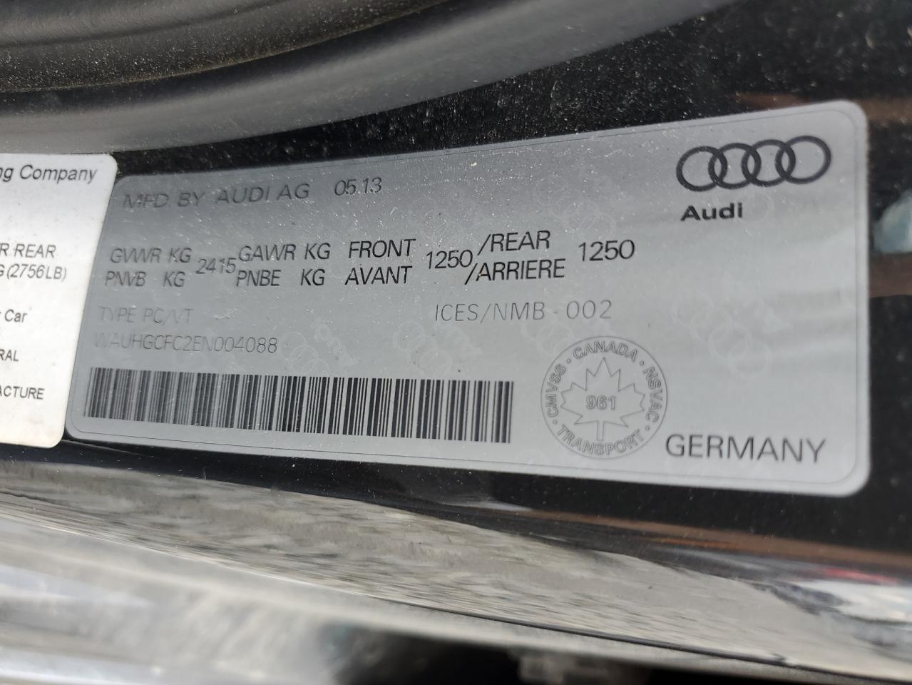 2014 Audi A6 Prestige VIN: WAUHGCFC2EN004088 Lot: 64392614