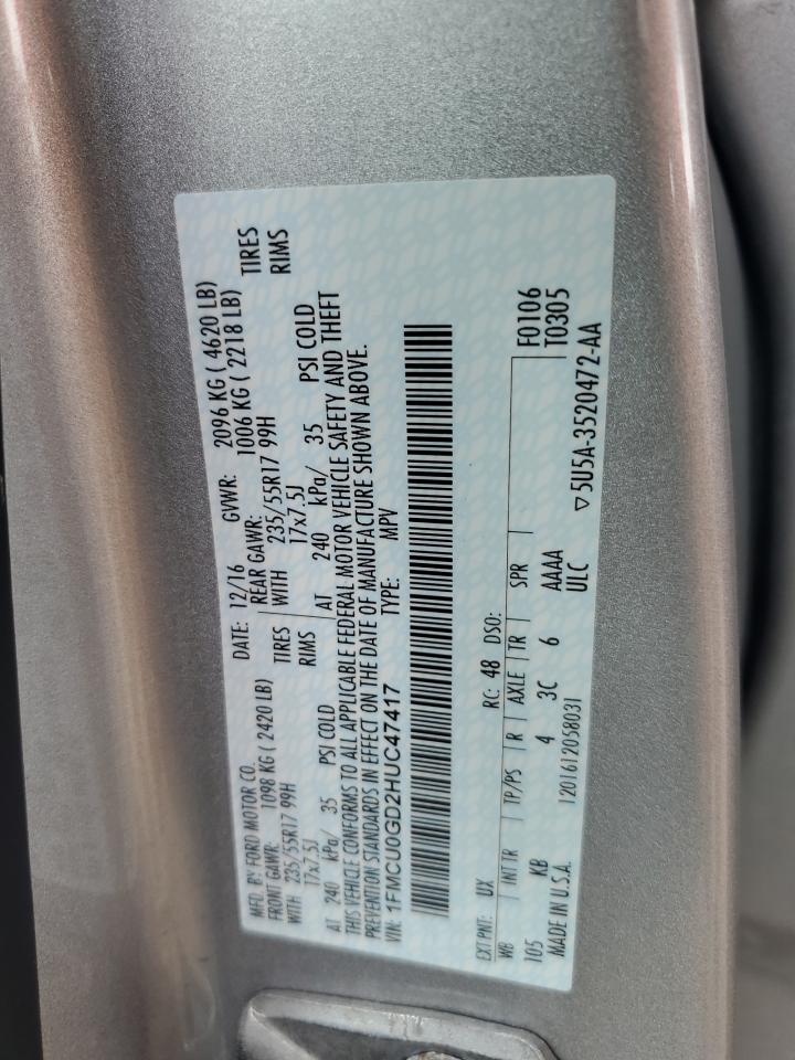 2017 Ford Escape Se VIN: 1FMCU0GD2HUC47417 Lot: 64013024