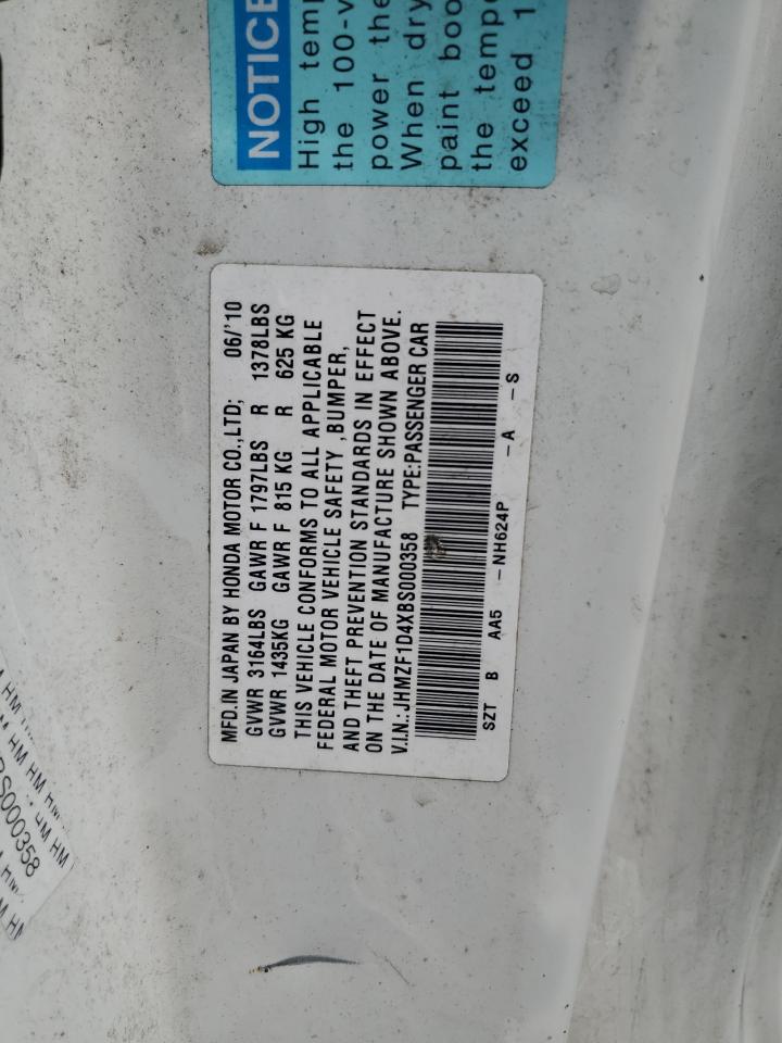 2011 Honda Cr-Z VIN: JHMZF1D4XBS000358 Lot: 63176144