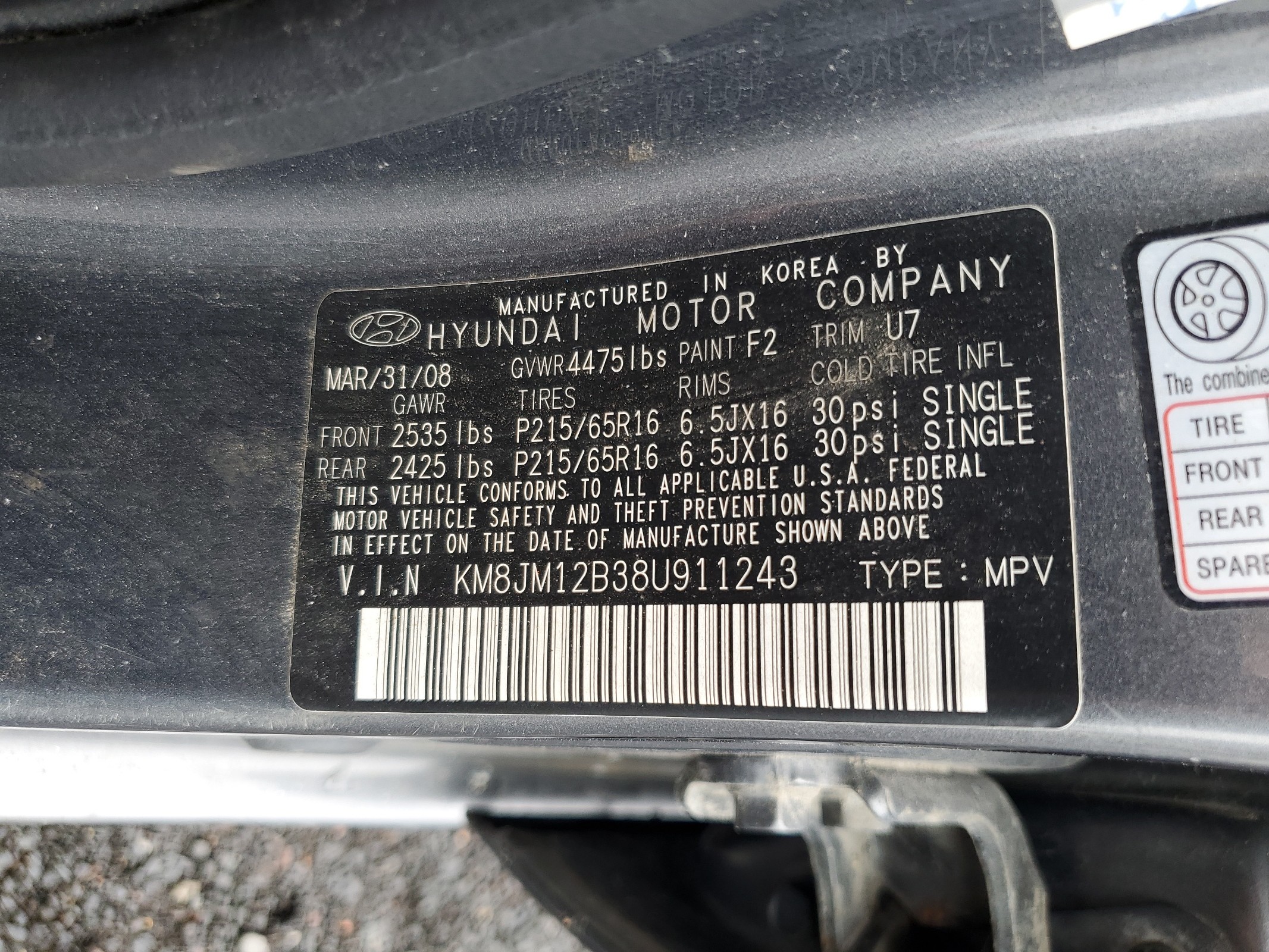 KM8JM12B38U911243 2008 Hyundai Tucson Gls