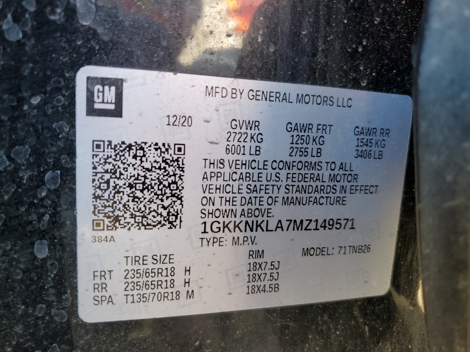 1GKKNKLA7MZ149571 2021 GMC Acadia Sle