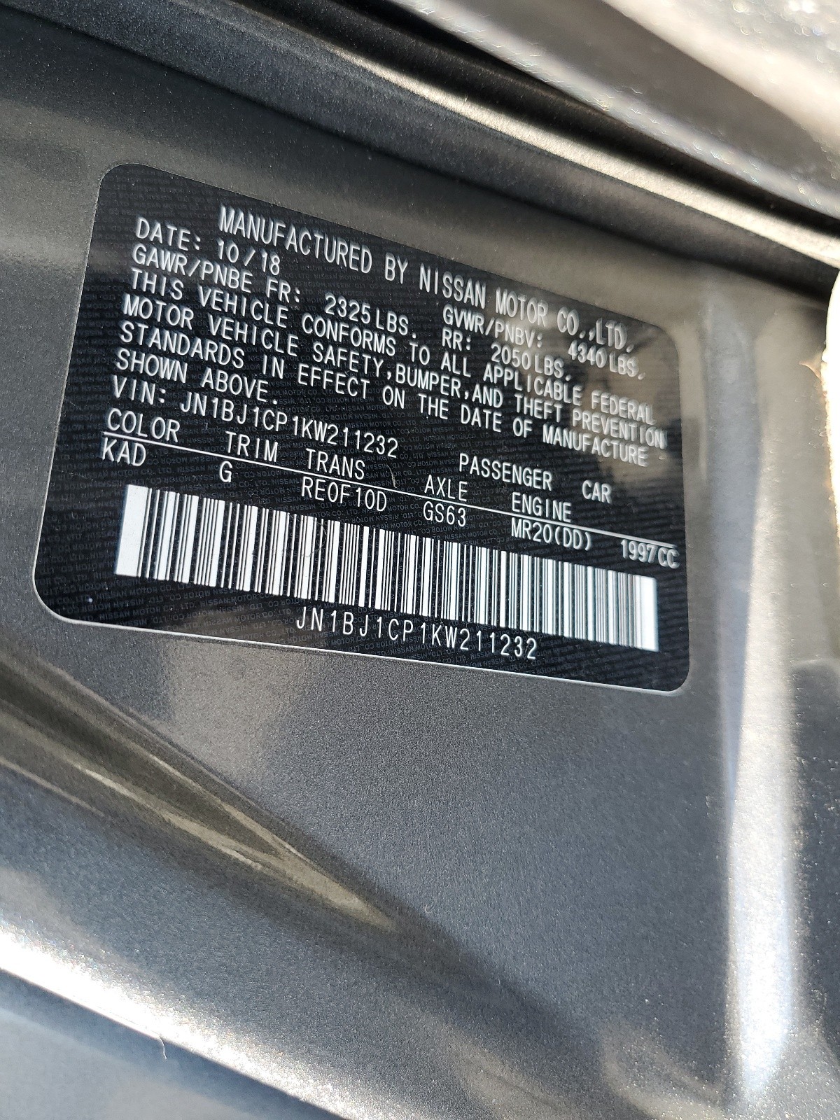 JN1BJ1CP1KW211232 2019 Nissan Rogue Sport S