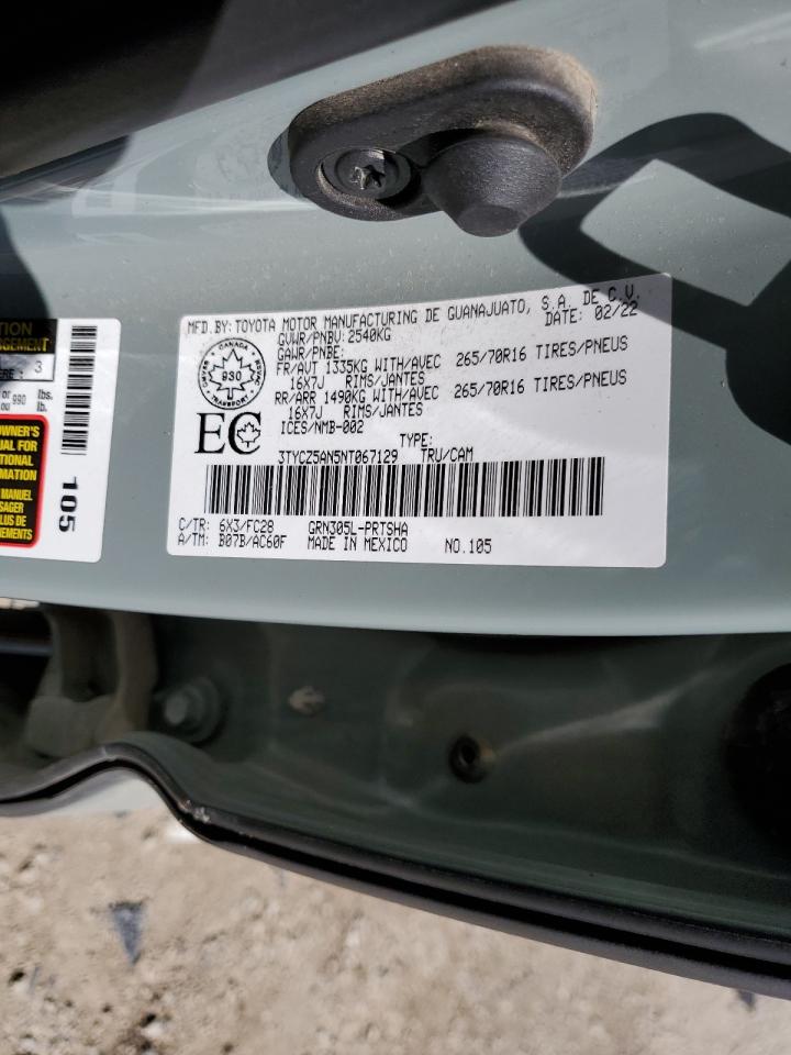 2022 Toyota Tacoma Double Cab VIN: 3TYCZ5AN5NT067129 Lot: 62189484