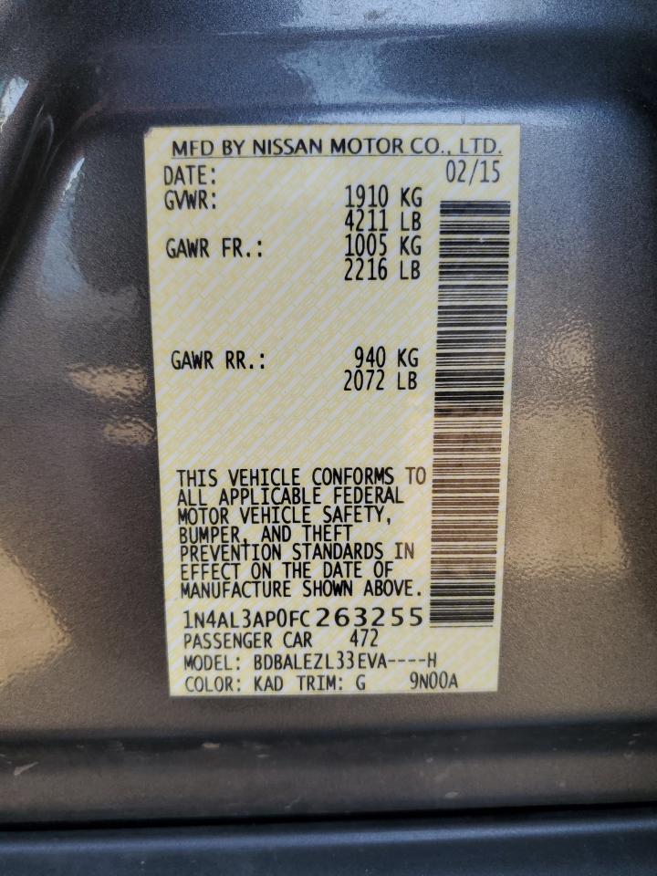 2015 Nissan Altima 2.5 VIN: 1N4AL3AP0FC263255 Lot: 63018704