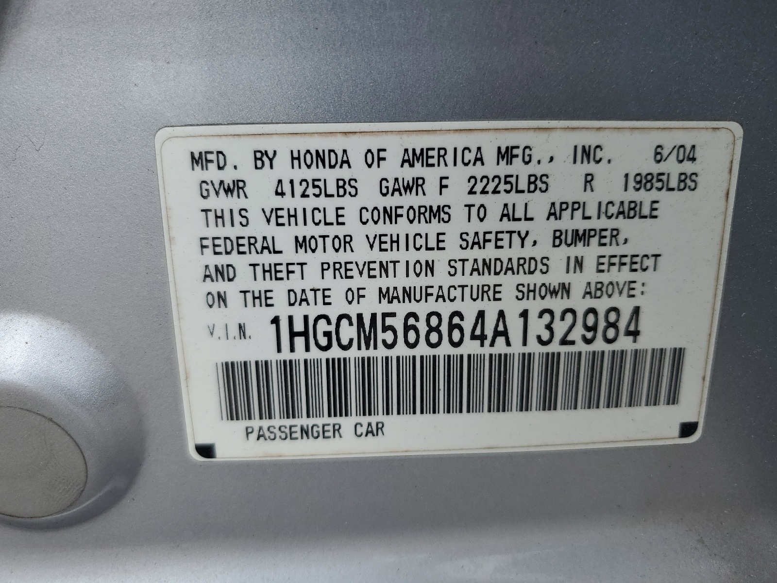 1HGCM56864A132984 2004 Honda Accord Ex