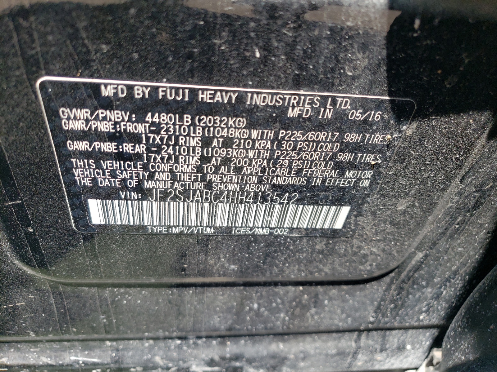 JF2SJABC4HH413542 2017 Subaru Forester 2.5I