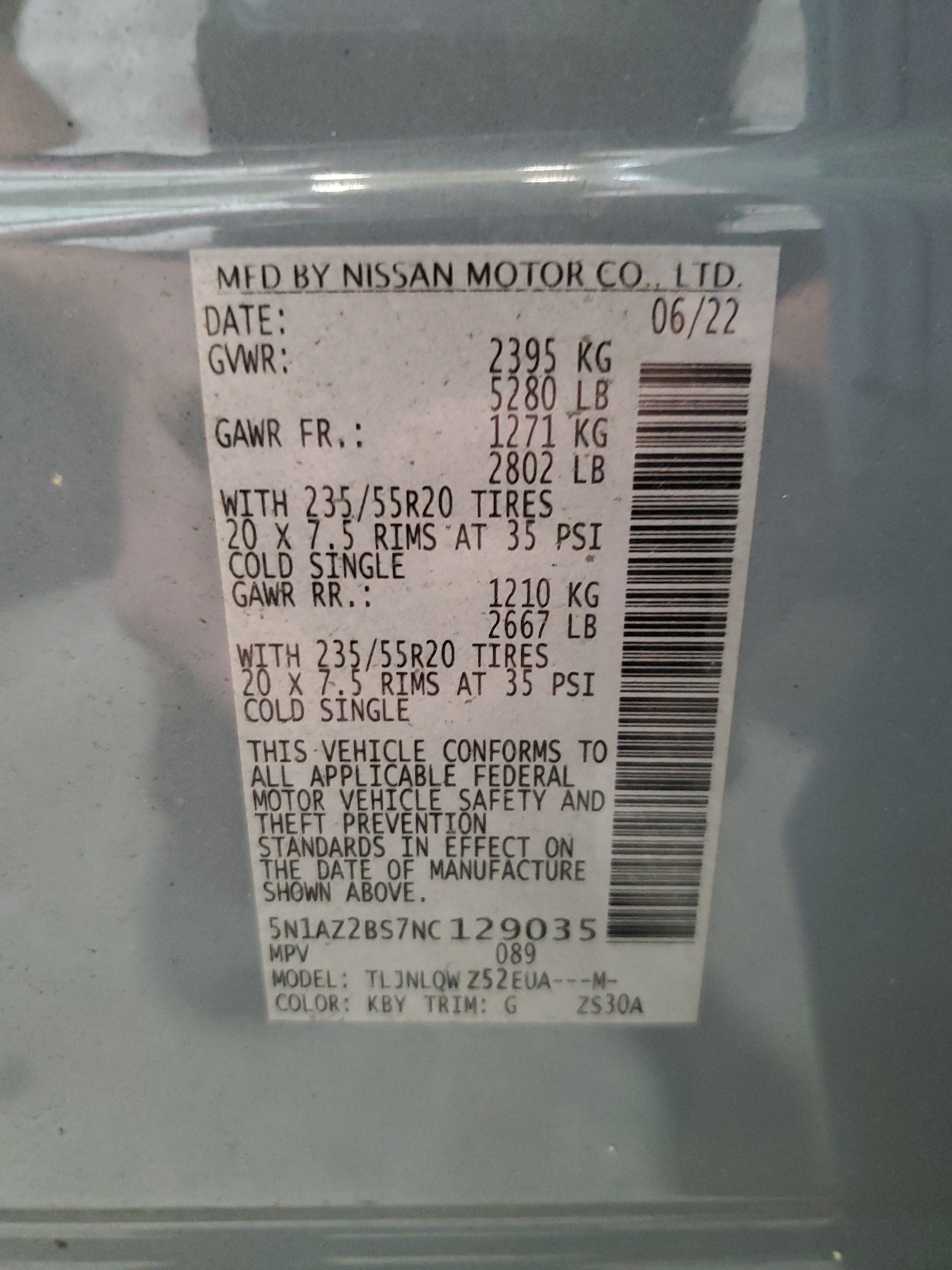 5N1AZ2BS7NC129035 2022 Nissan Murano Sv