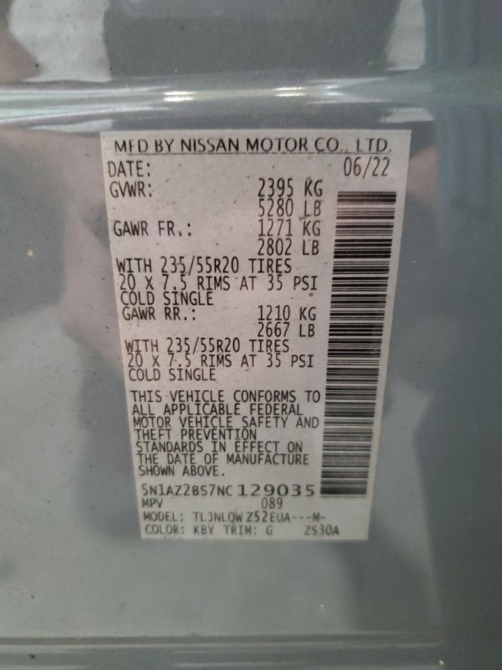 2022 Nissan Murano Sv VIN: 5N1AZ2BS7NC129035 Lot: 62488244