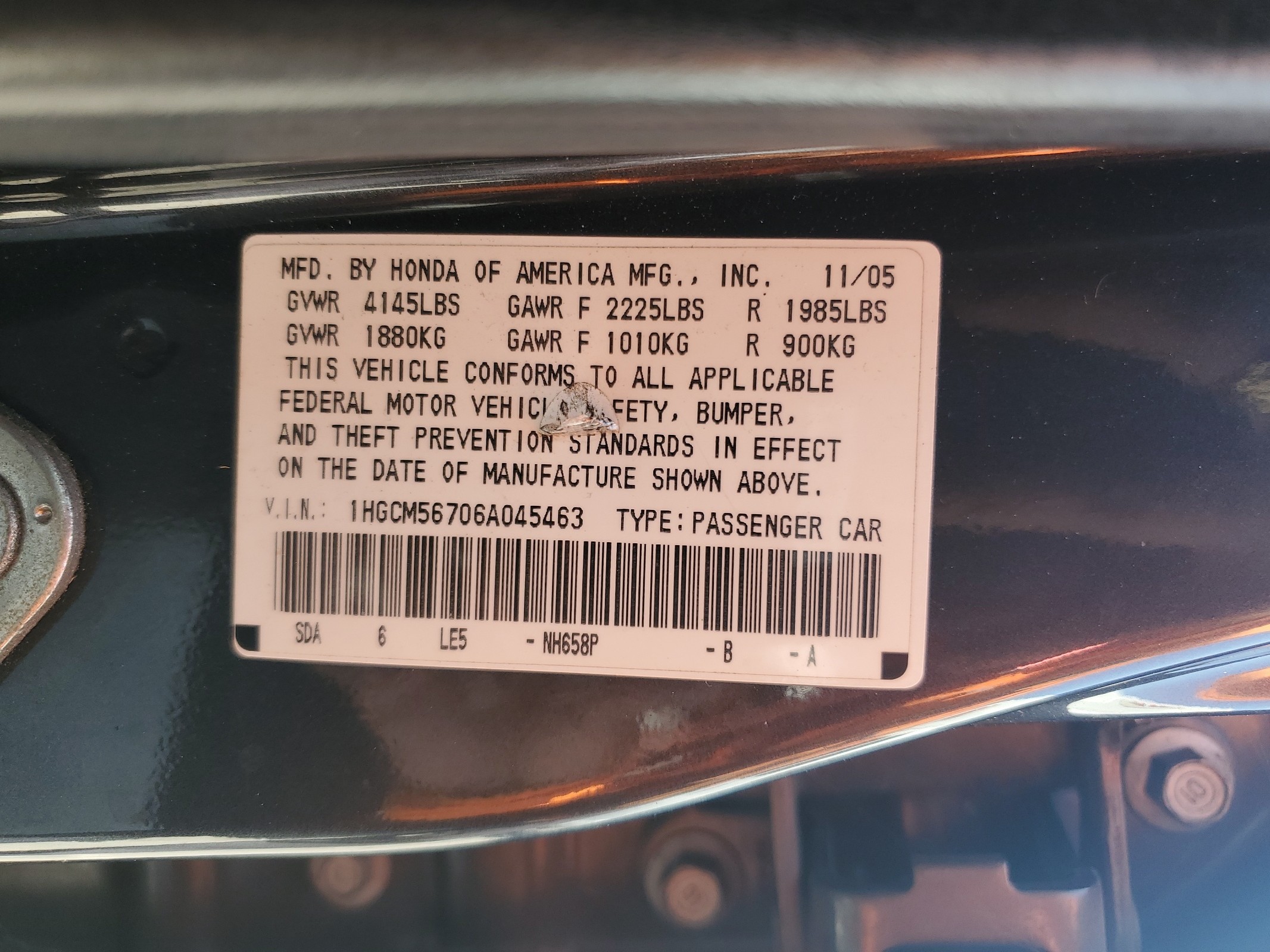 1HGCM56706A045463 2006 Honda Accord Ex