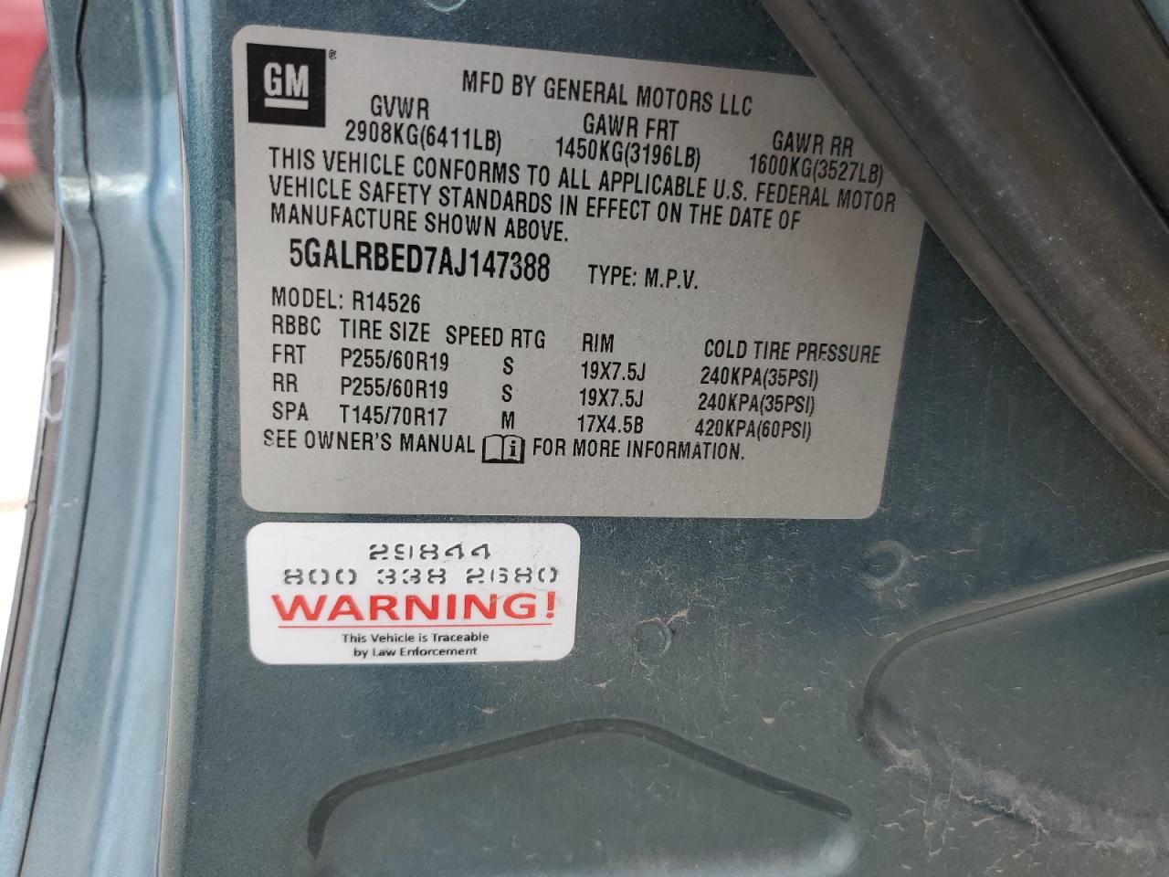 2010 Buick Enclave Cxl VIN: 5GALRBED7AJ147388 Lot: 62653734