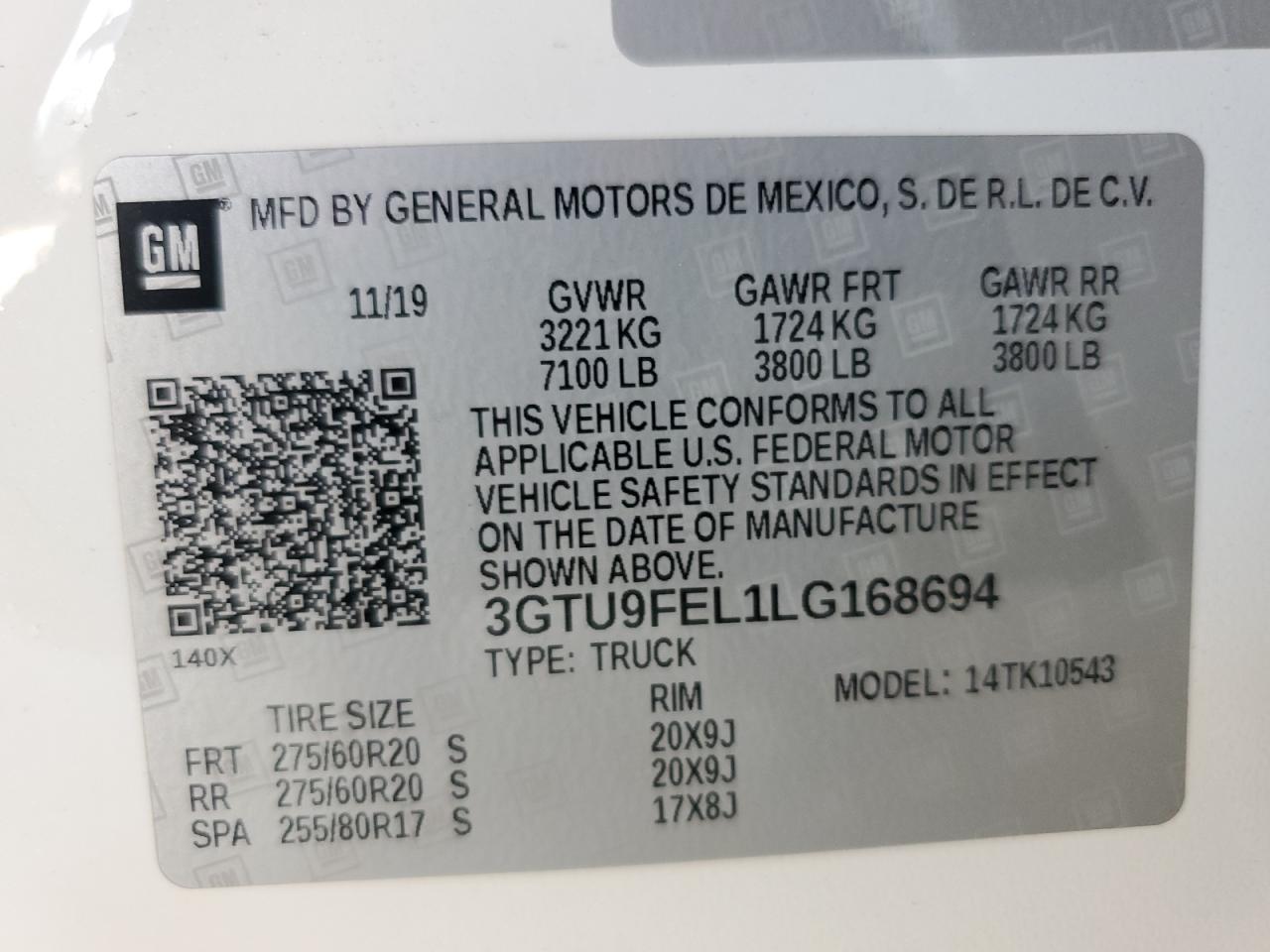 2020 GMC Sierra K1500 Denali VIN: 3GTU9FEL1LG168694 Lot: 62825644