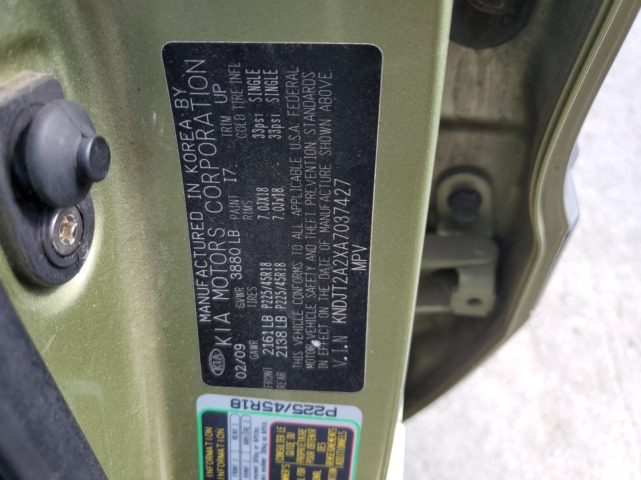 2010 Kia Soul + VIN: KNDJT2A2XA7037427 Lot: 65018184