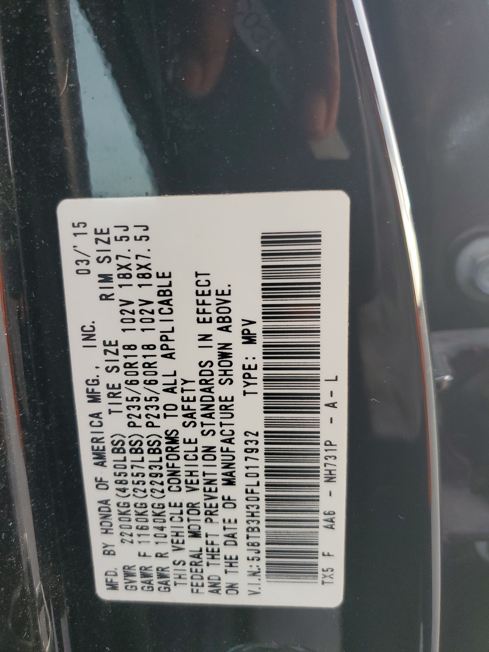 5J8TB3H30FL017932 2015 Acura Rdx