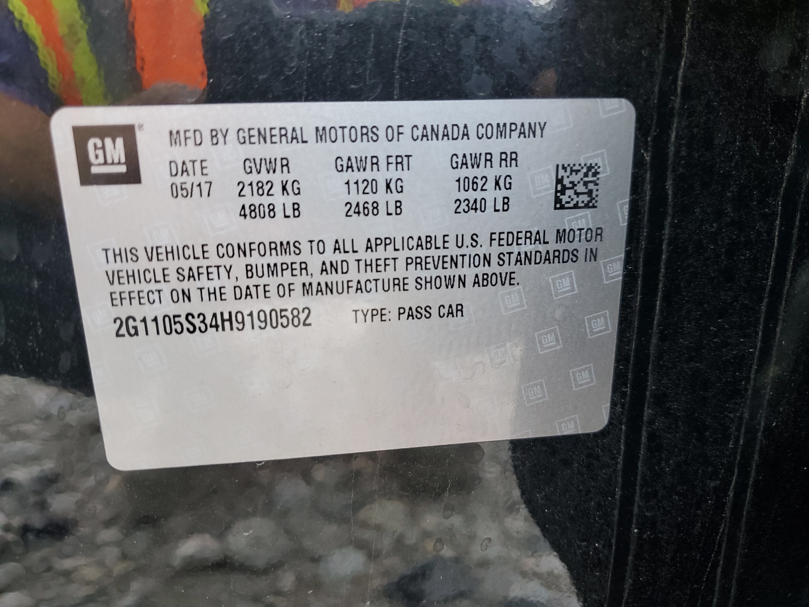 2G1105S34H9190582 2017 Chevrolet Impala Lt