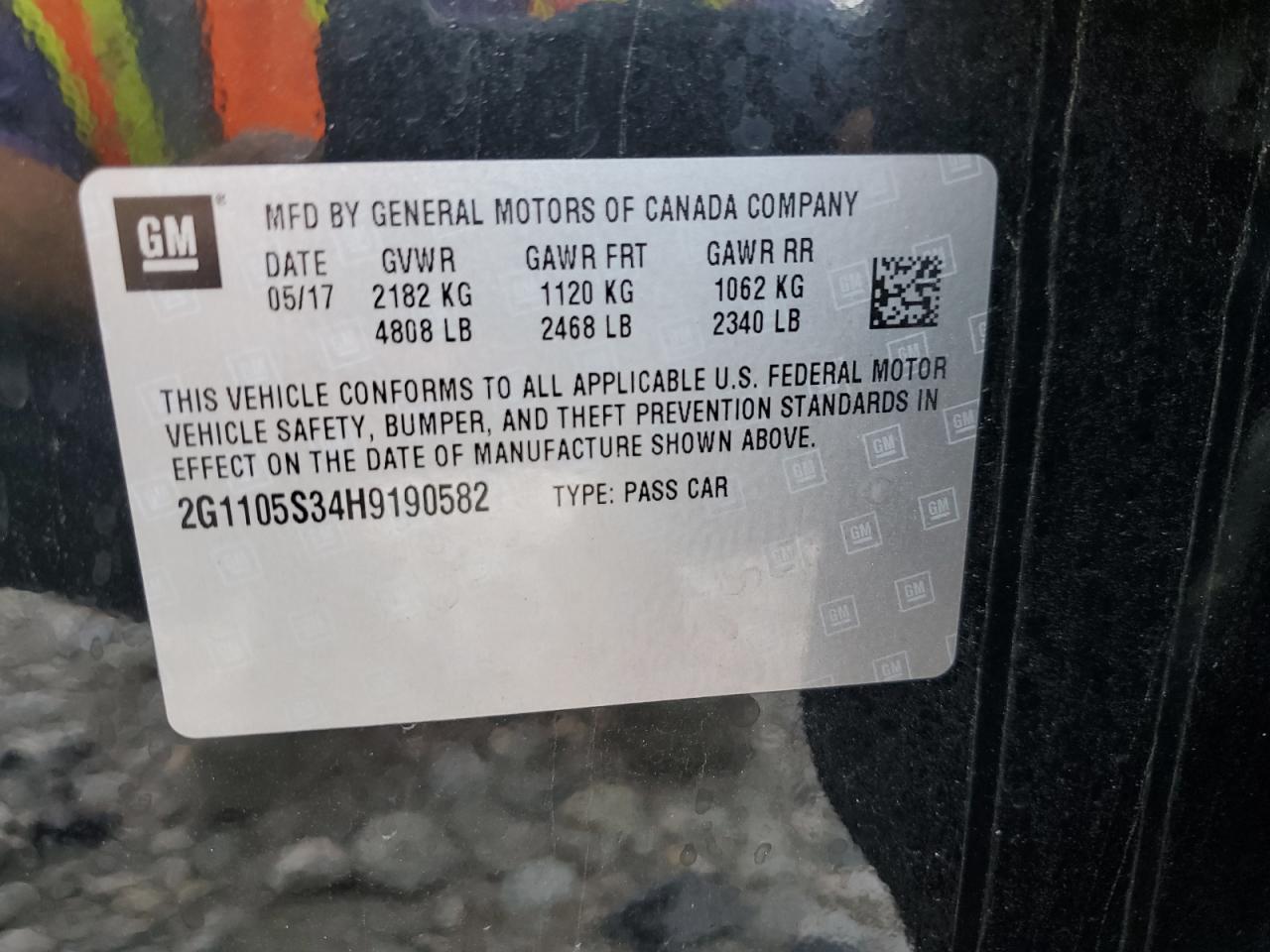 2017 Chevrolet Impala Lt VIN: 2G1105S34H9190582 Lot: 63123834