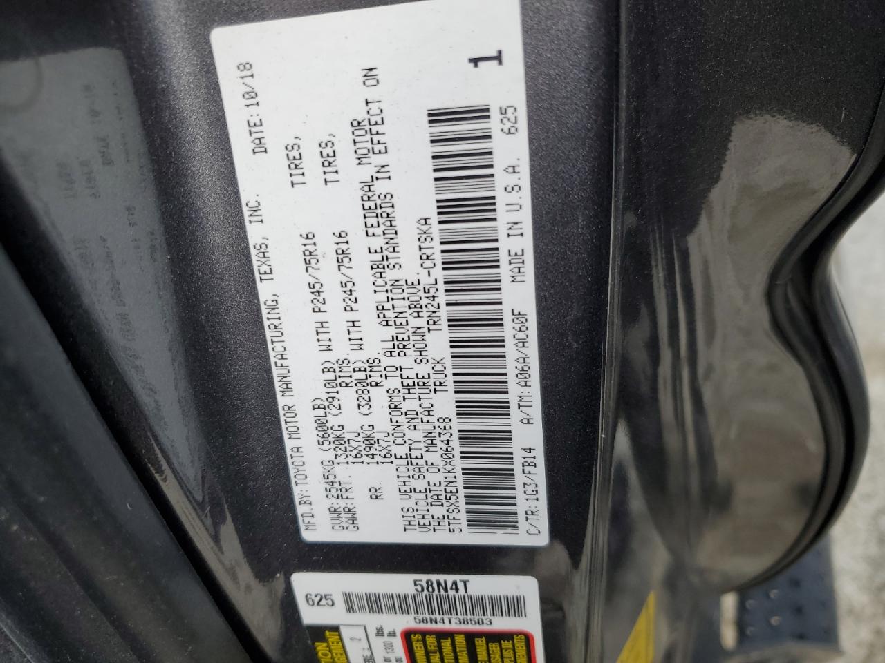 2019 Toyota Tacoma Access Cab VIN: 5TFSX5EN1KX064368 Lot: 62109234