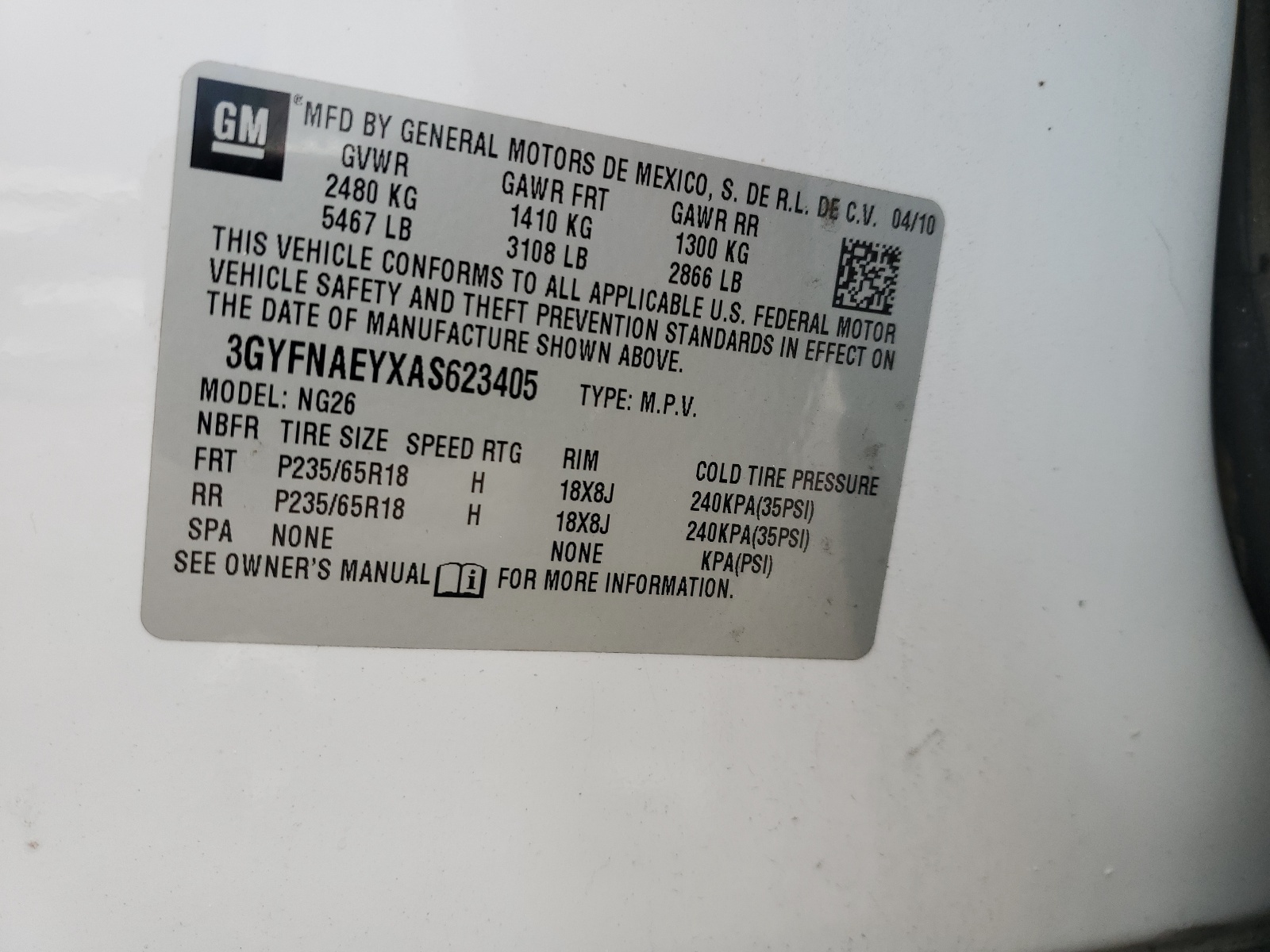 3GYFNAEYXAS623405 2010 Cadillac Srx Luxury Collection