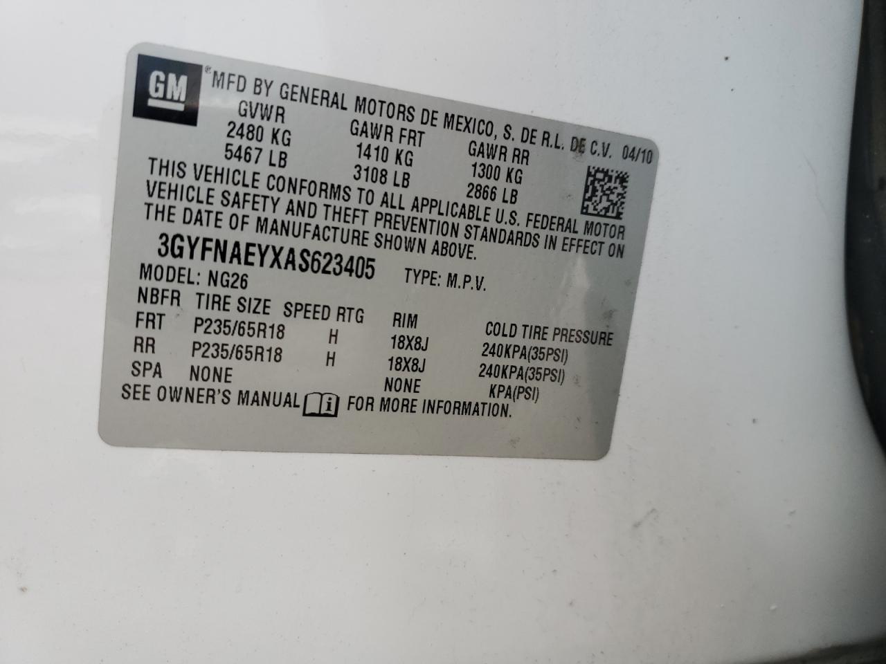 2010 Cadillac Srx Luxury Collection VIN: 3GYFNAEYXAS623405 Lot: 59226804