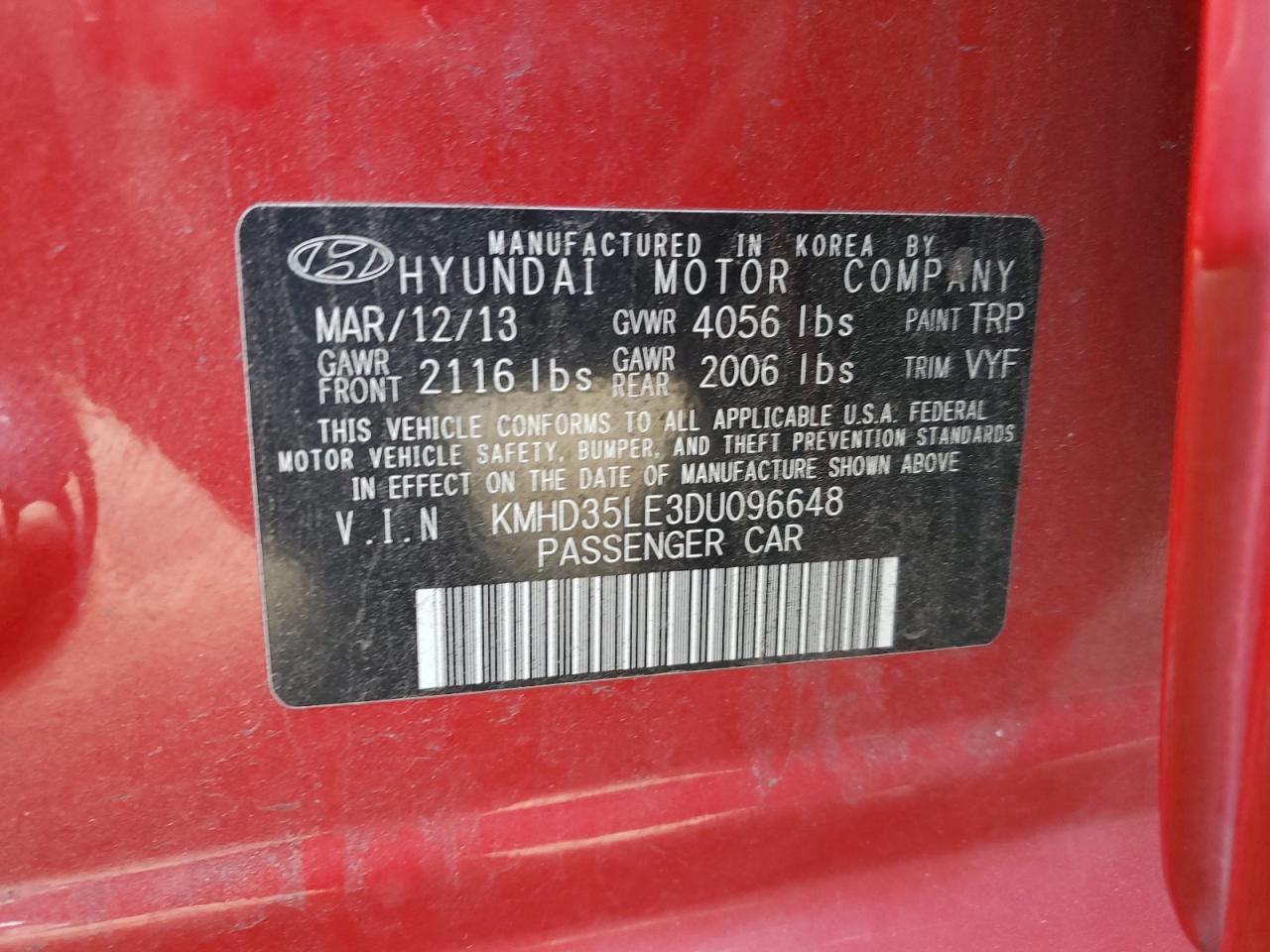 2013 Hyundai Elantra Gt VIN: KMHD35LE3DU096648 Lot: 64319044