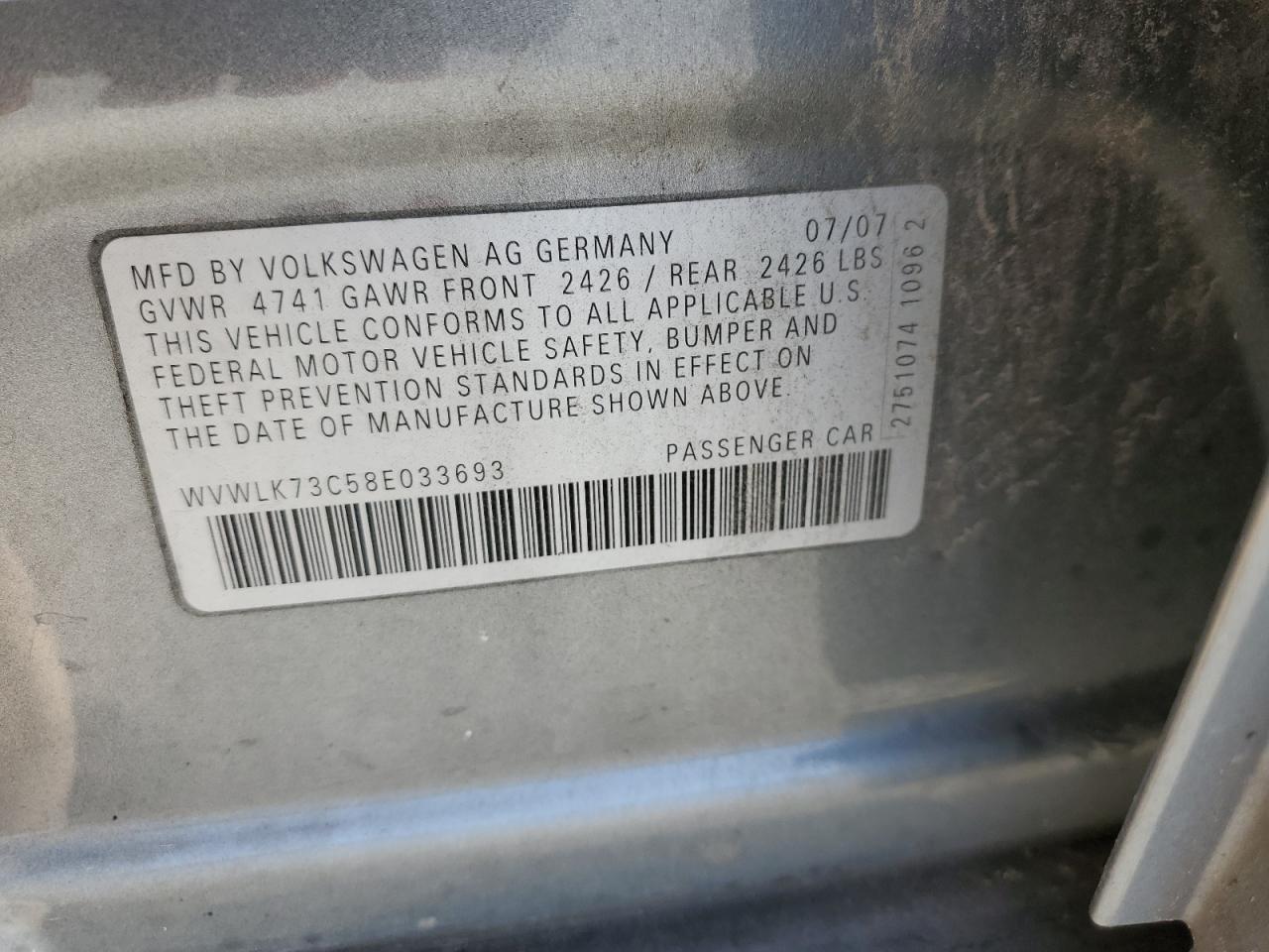 2008 Volkswagen Passat Wagon Komfort VIN: WVWLK73C58E033693 Lot: 61198804