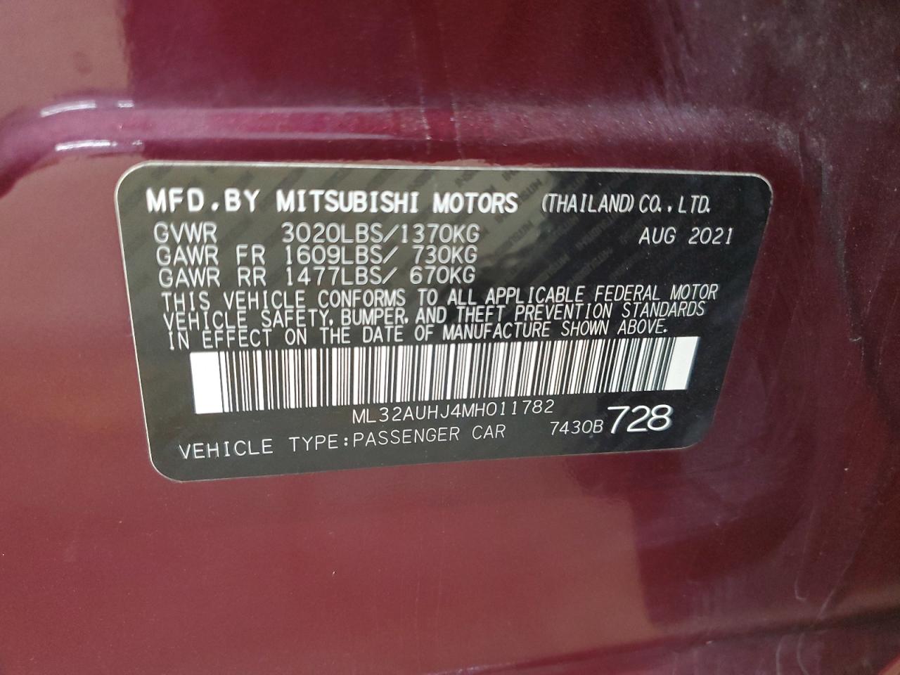 ML32AUHJ4MH011782 2021 Mitsubishi Mirage Es