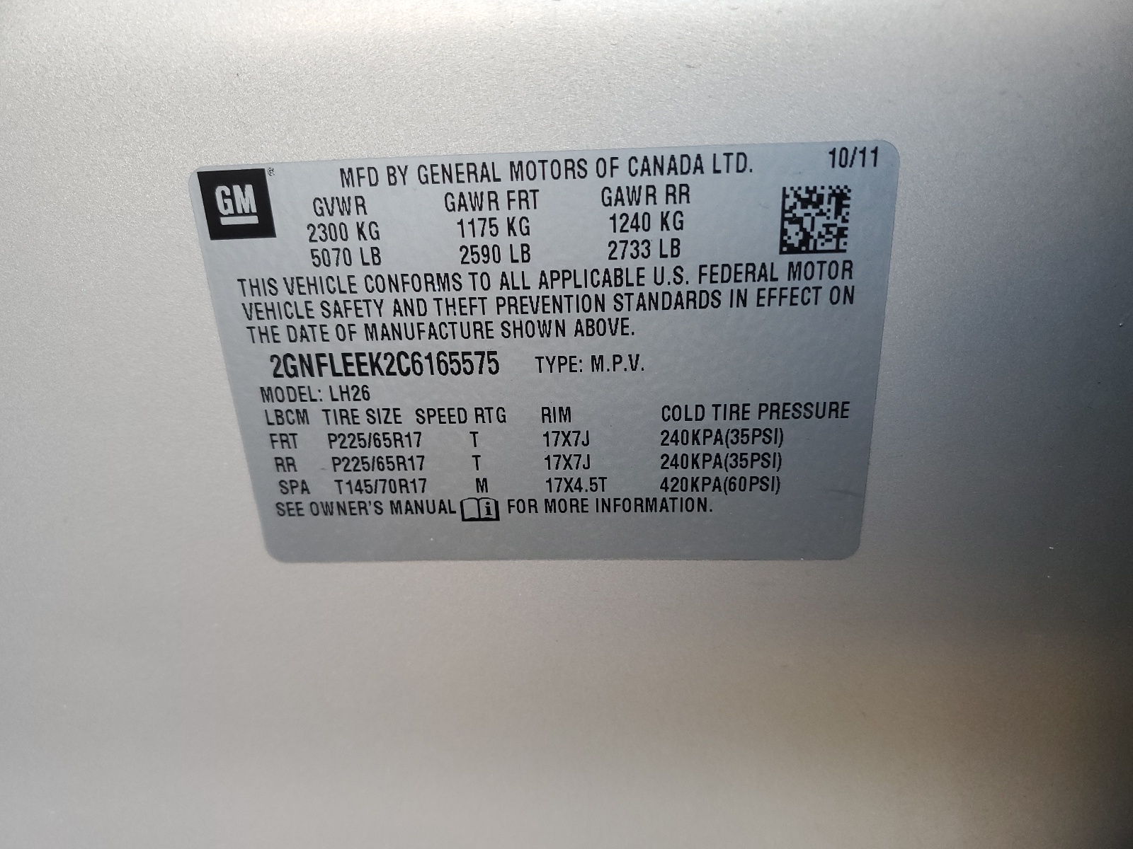 2GNFLEEK2C6165575 2012 Chevrolet Equinox Lt