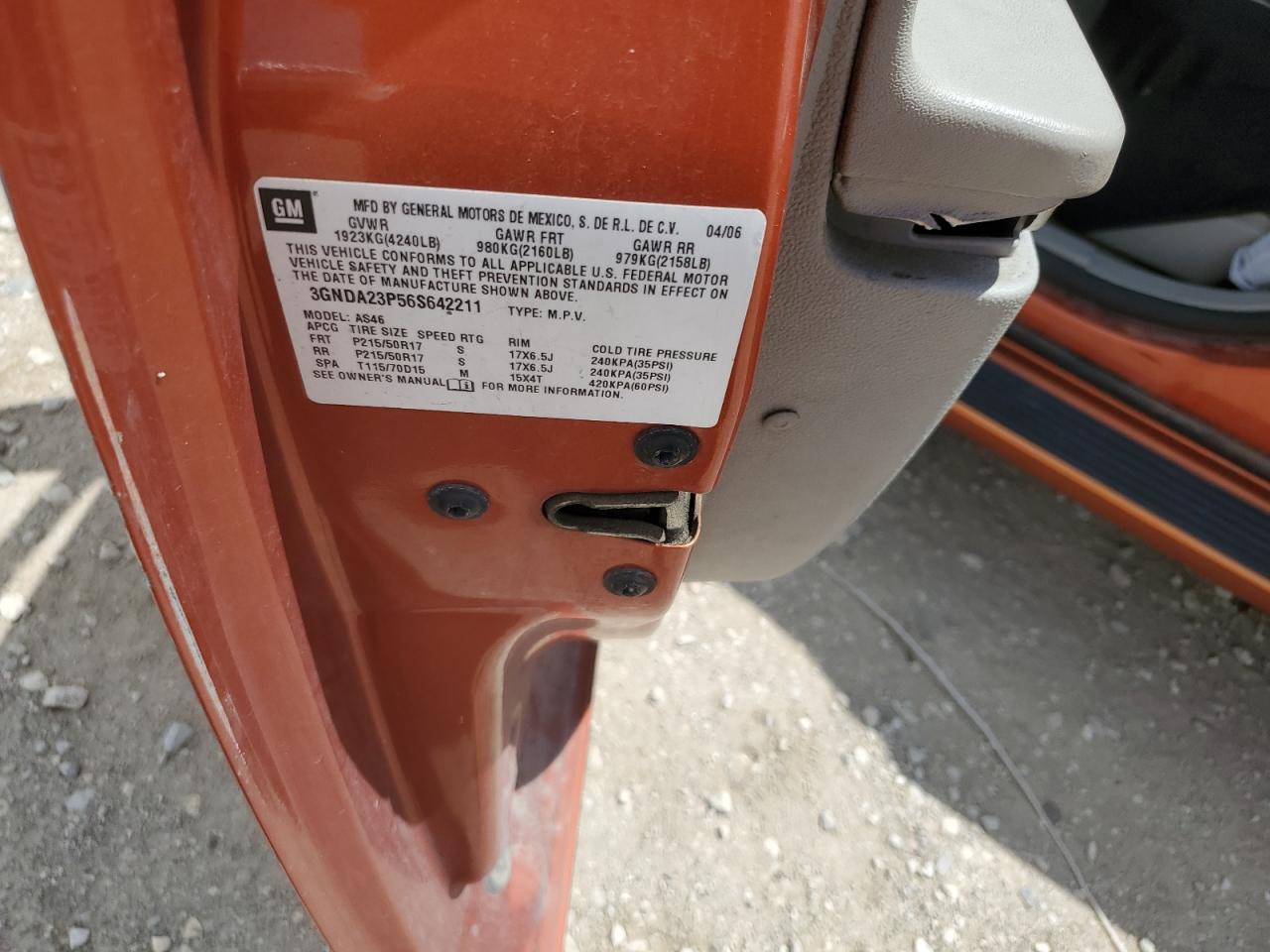 2006 Chevrolet Hhr Lt VIN: 3GNDA23P56S642211 Lot: 61950164