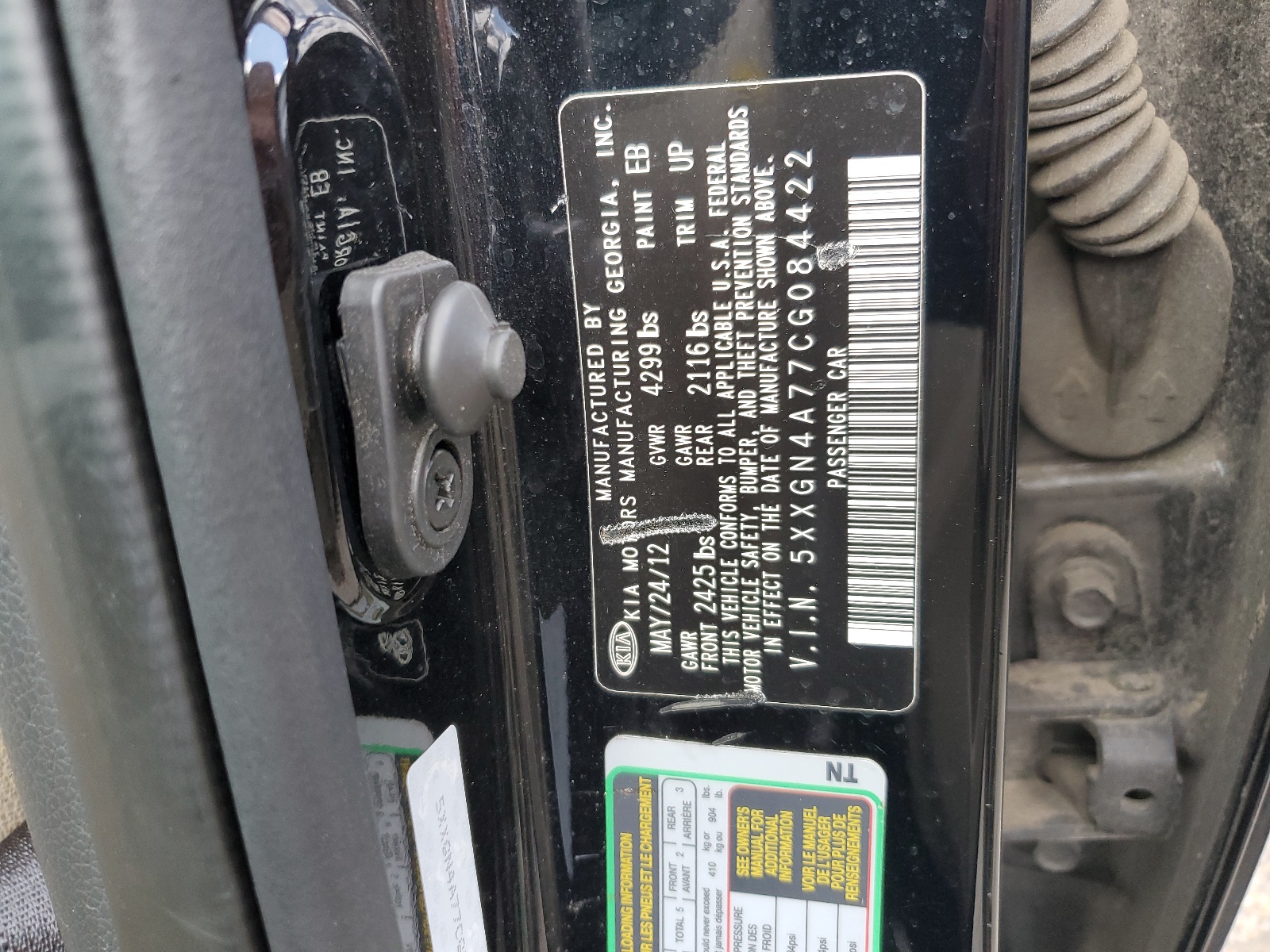 5XXGN4A77CG084422 2012 Kia Optima Ex