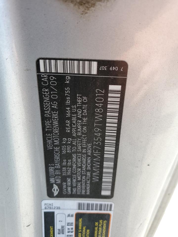 2009 Mini Cooper S VIN: WMWMF73549TW84012 Lot: 63091224