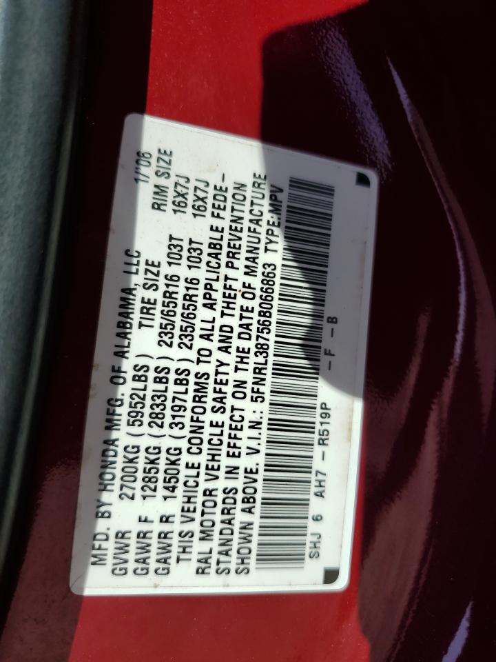 2006 Honda Odyssey Exl VIN: 5FNRL38756B066863 Lot: 63512934