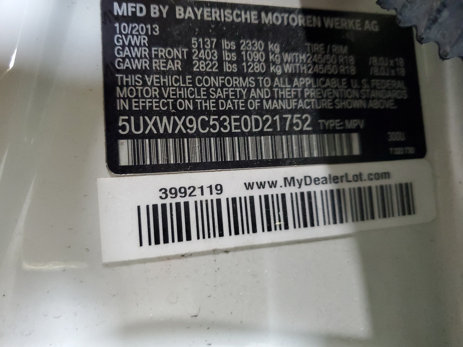 5UXWX9C53E0D21752 2014 BMW X3 xDrive28I