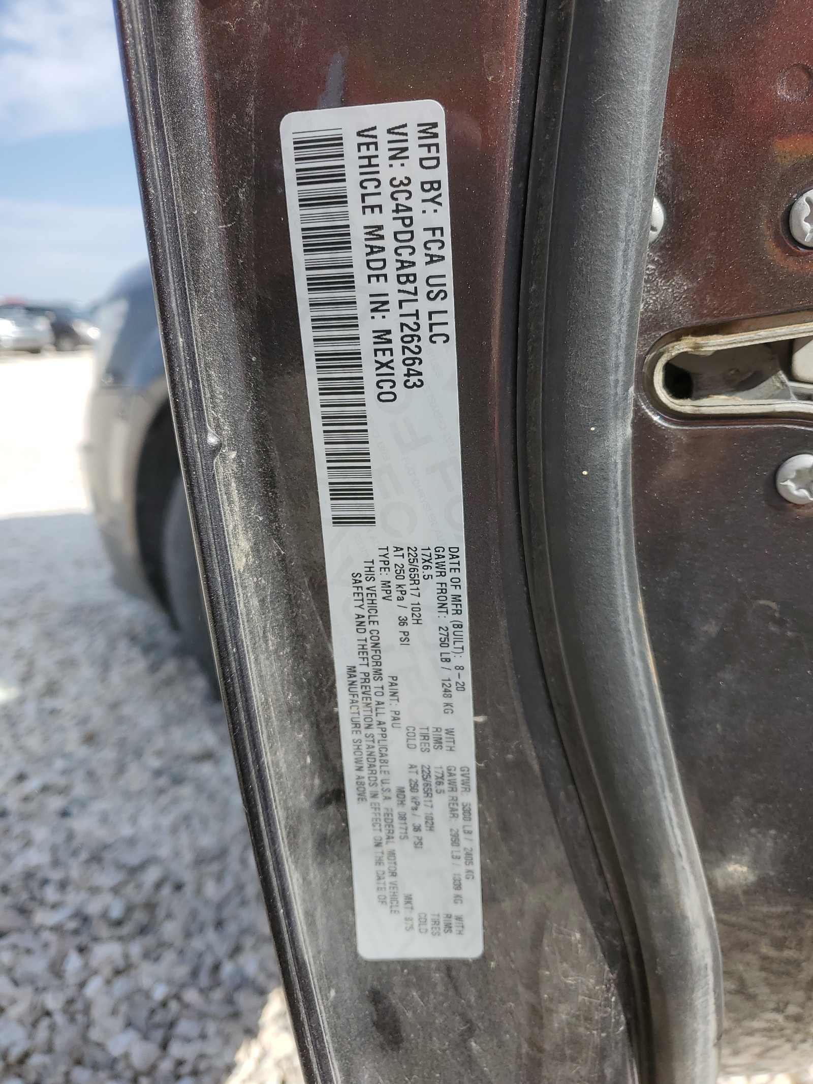 3C4PDCAB7LT262643 2020 Dodge Journey Se