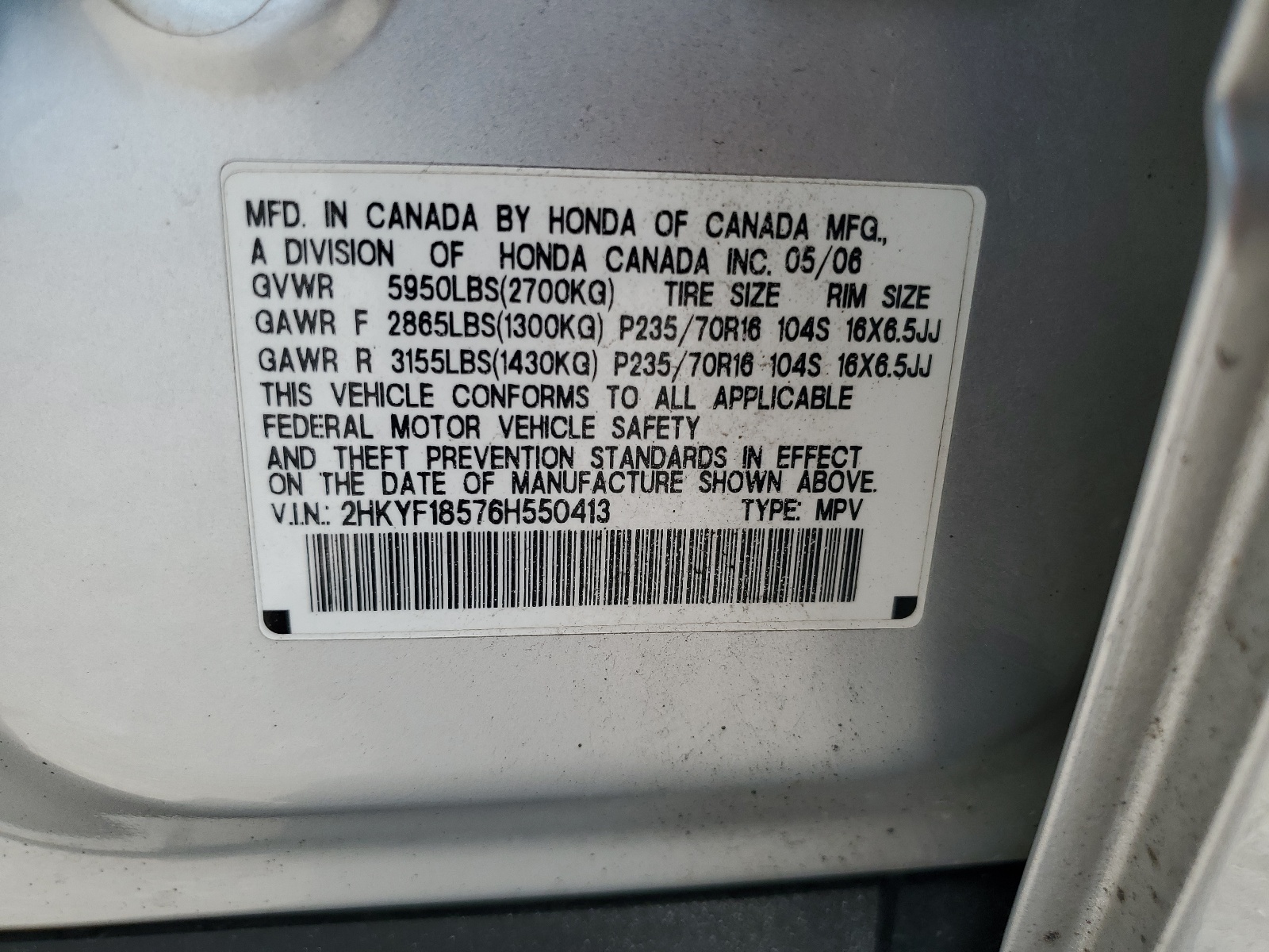 2HKYF18576H550413 2006 Honda Pilot Ex
