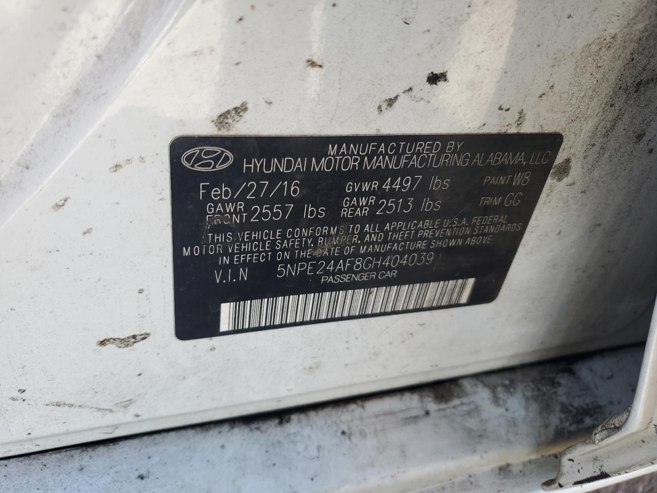 2016 Hyundai Sonata Se VIN: 5NPE24AF8GH404039 Lot: 62731784