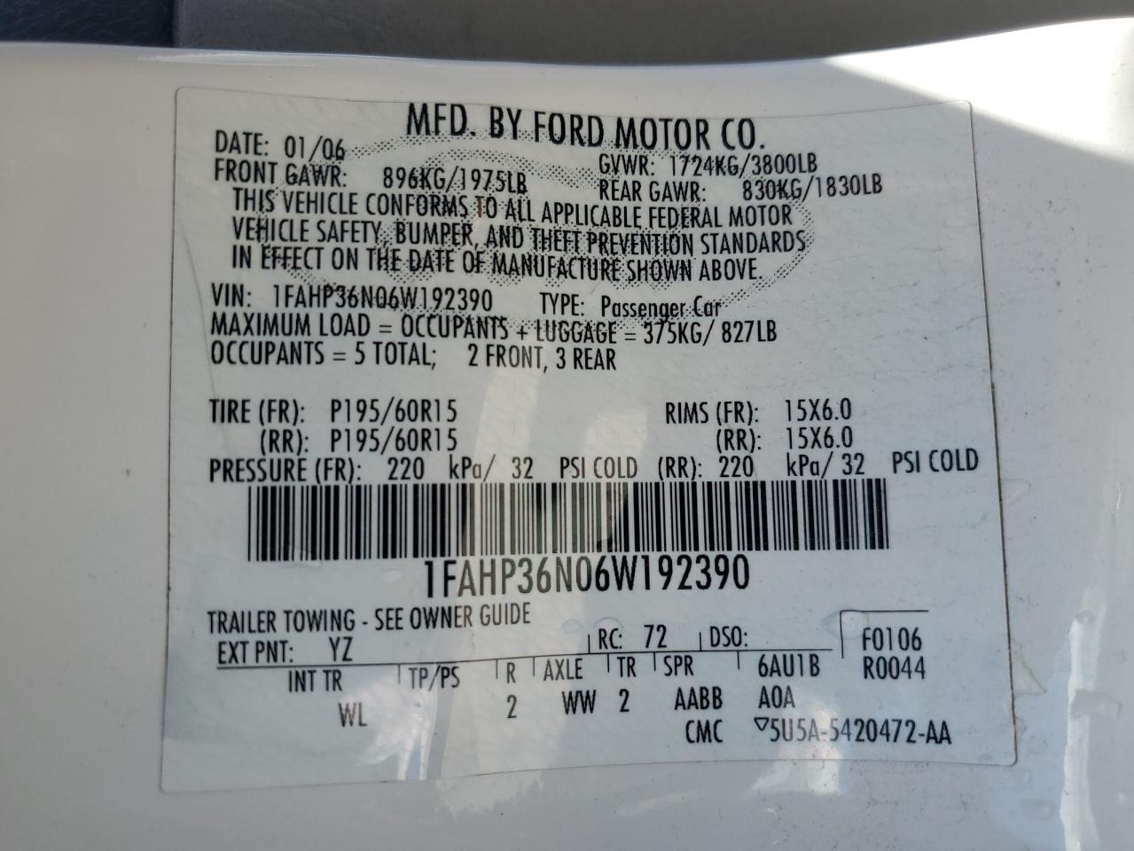 1FAHP36N06W192390 2006 Ford Focus Zxw