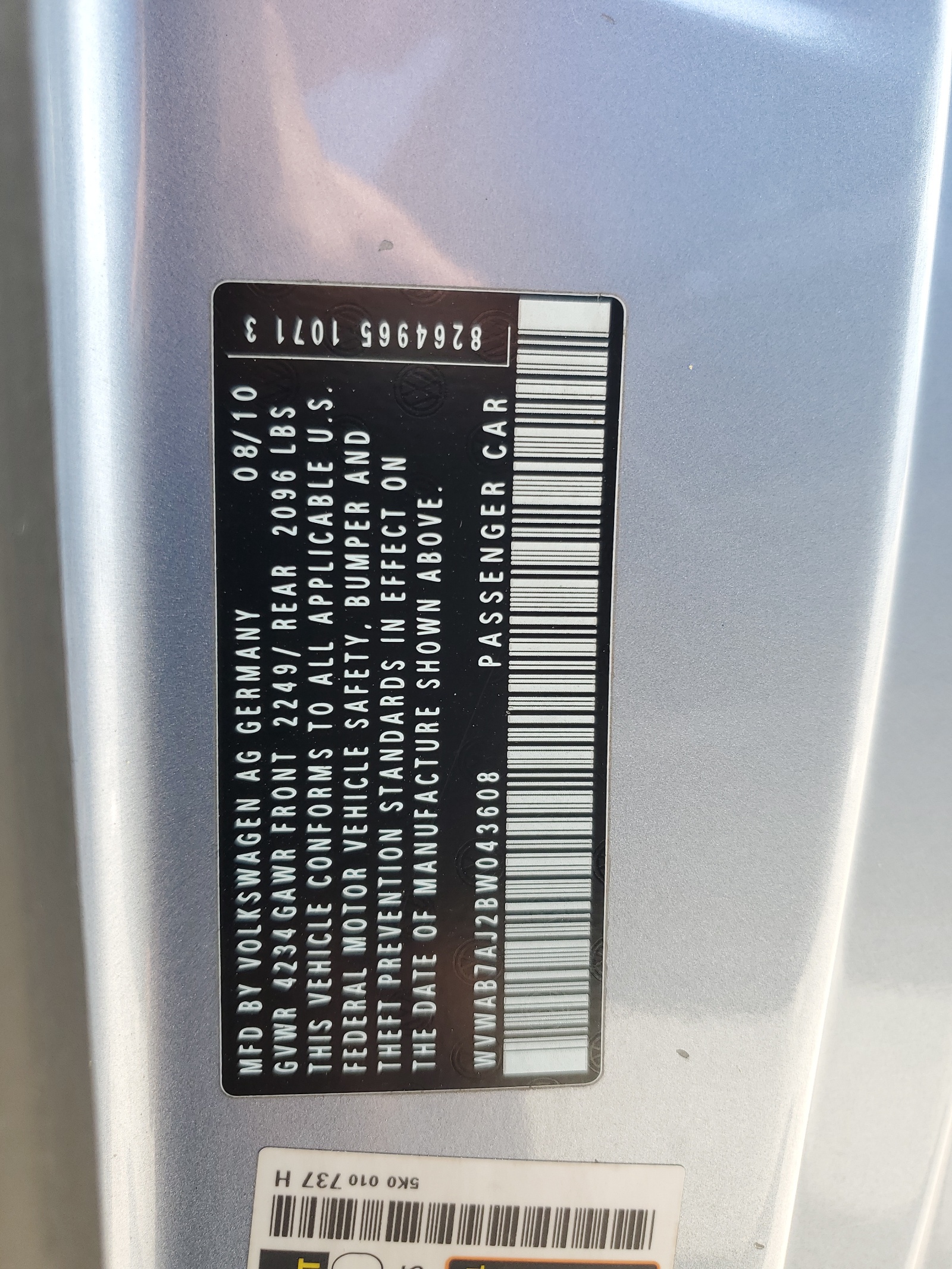WVWAB7AJ2BW043608 2011 Volkswagen Golf