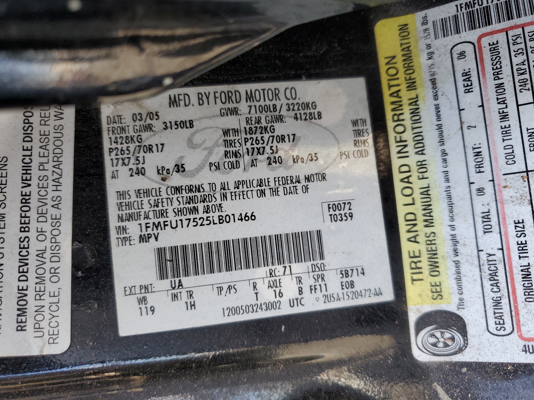 1FMFU17525LB01466 2005 Ford Expedition Eddie Bauer