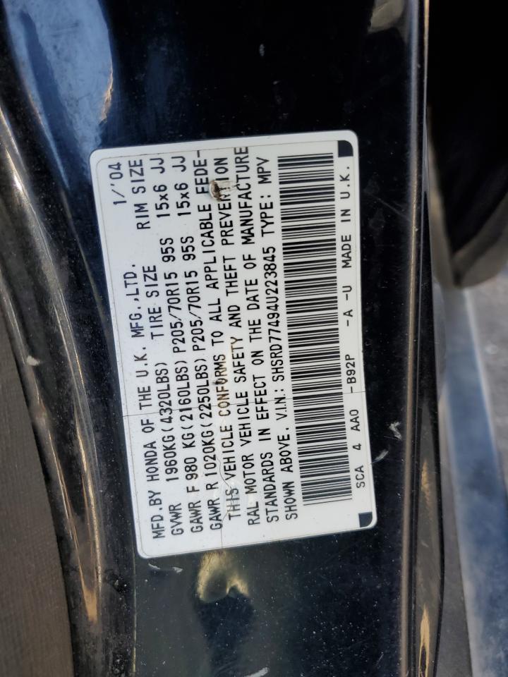 2004 Honda Cr-V Lx VIN: SHSRD77494U223845 Lot: 61944624