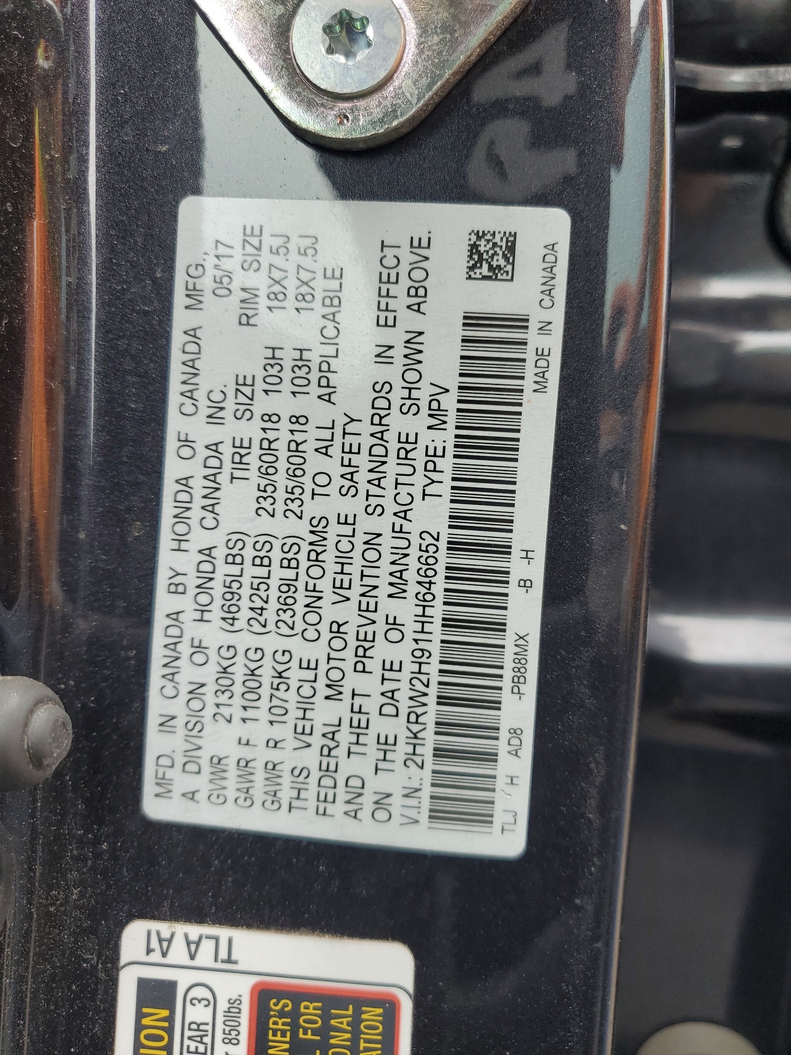 2HKRW2H91HH646652 2017 Honda Cr-V Touring