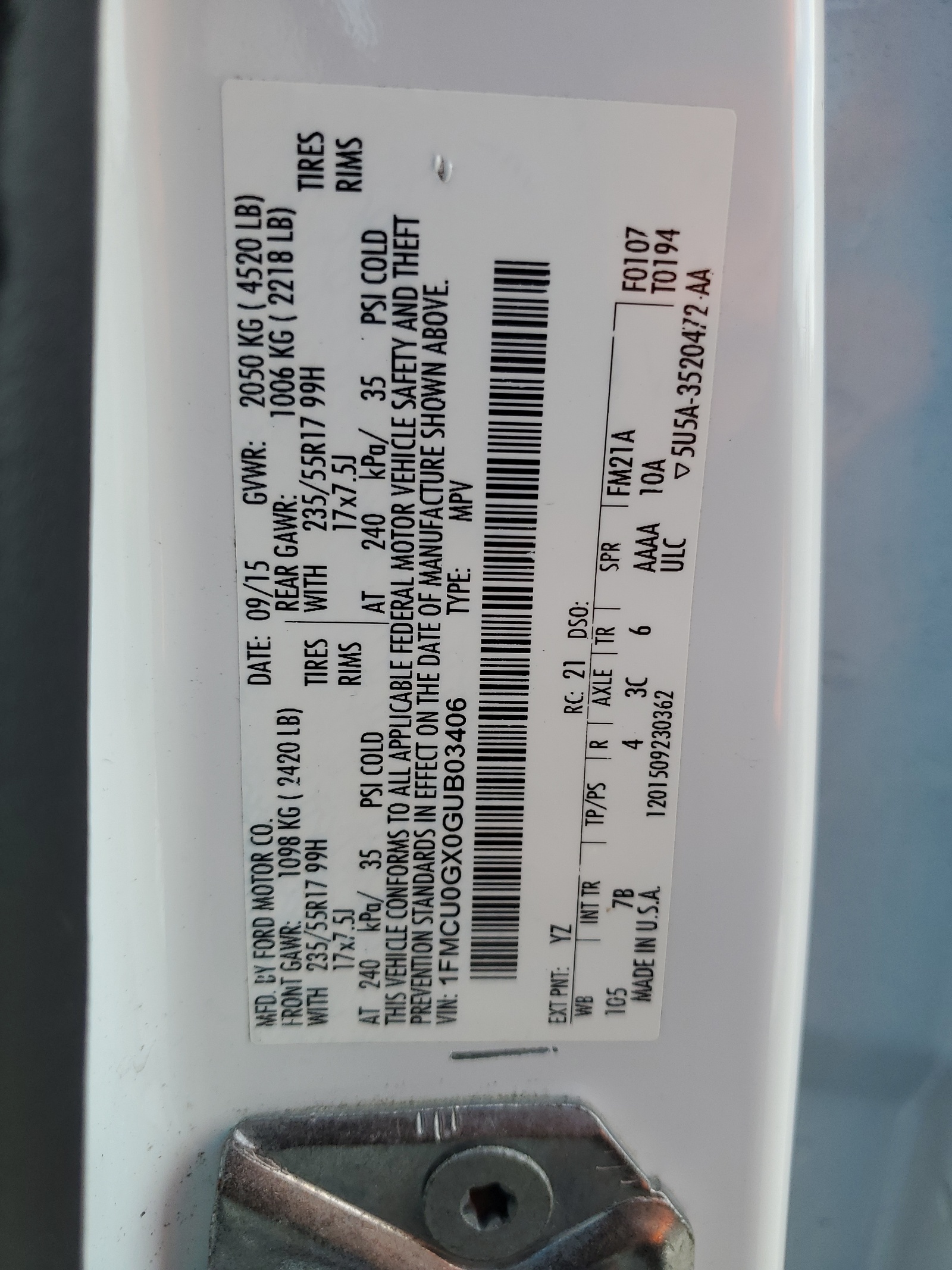 1FMCU0GX0GUB03406 2016 Ford Escape Se