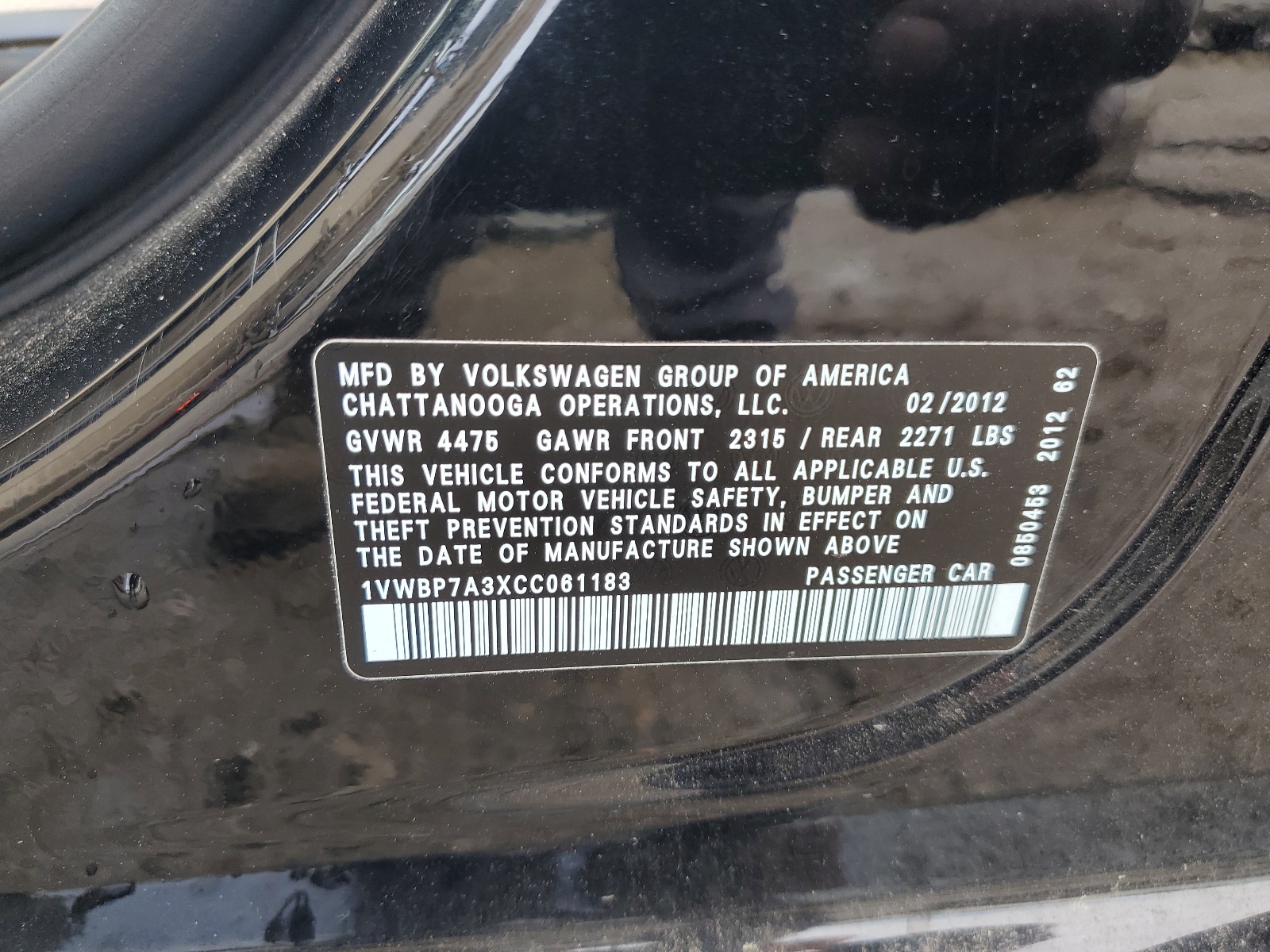 1VWBP7A3XCC061183 2012 Volkswagen Passat Se