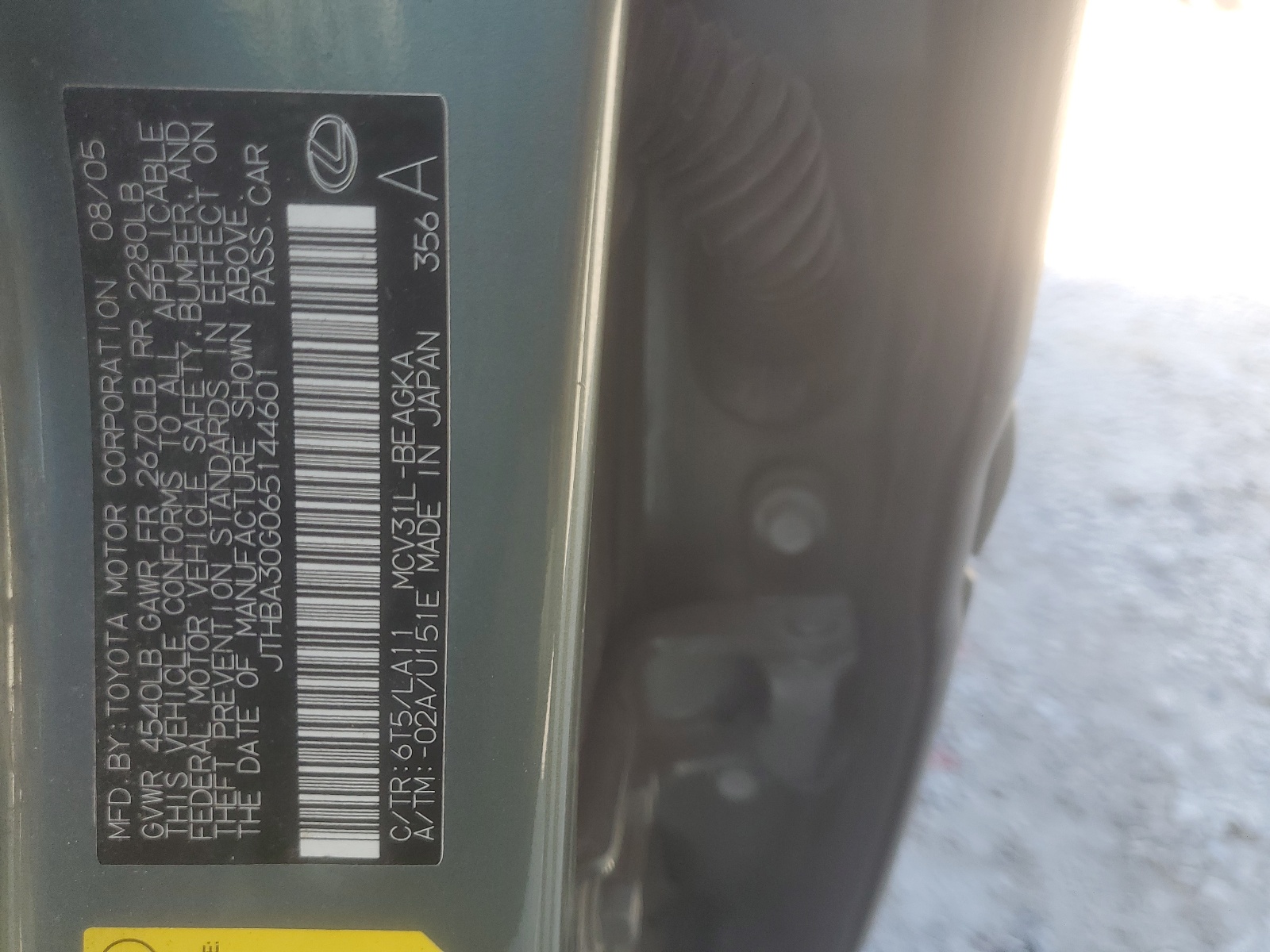 JTHBA30G065144601 2006 Lexus Es 330