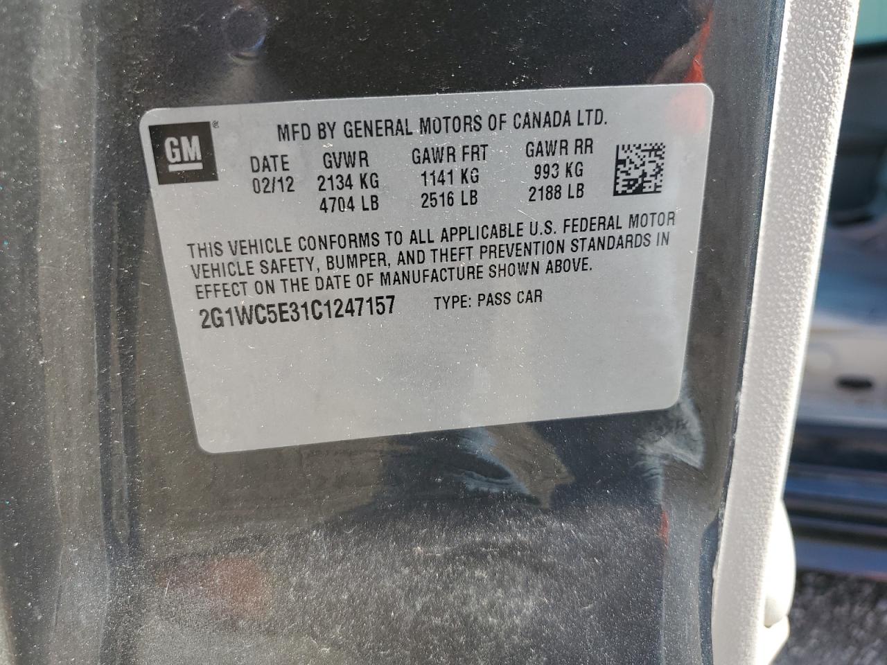 2012 Chevrolet Impala Ltz VIN: 2G1WC5E31C1247157 Lot: 67060344