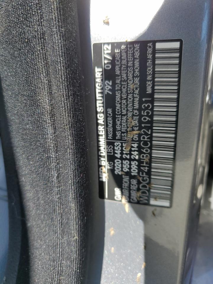 2012 Mercedes-Benz C 250 VIN: WDDGF4HB6CR219531 Lot: 61686544