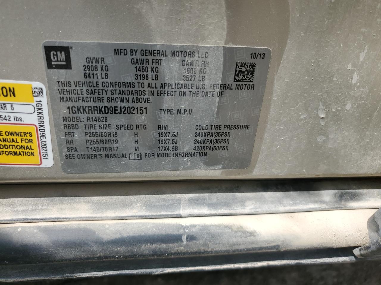 2014 GMC Acadia Slt-1 VIN: 1GKKRRKD9EJ202151 Lot: 65155574